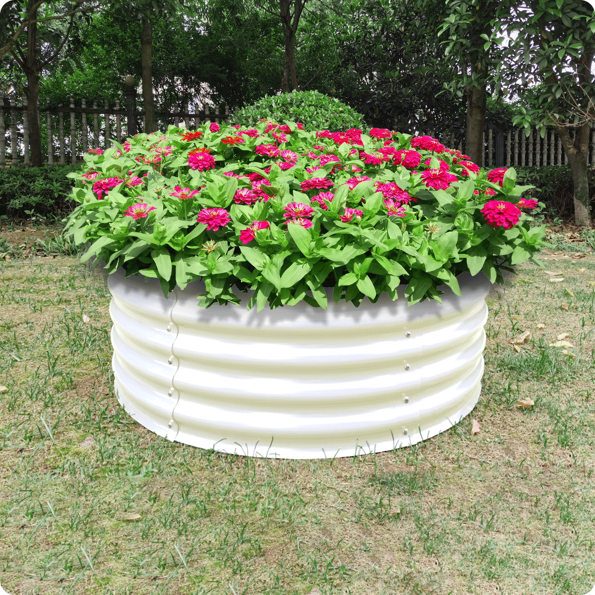 17" Tall x 42" Round Raised Garden Bed, in Ivory