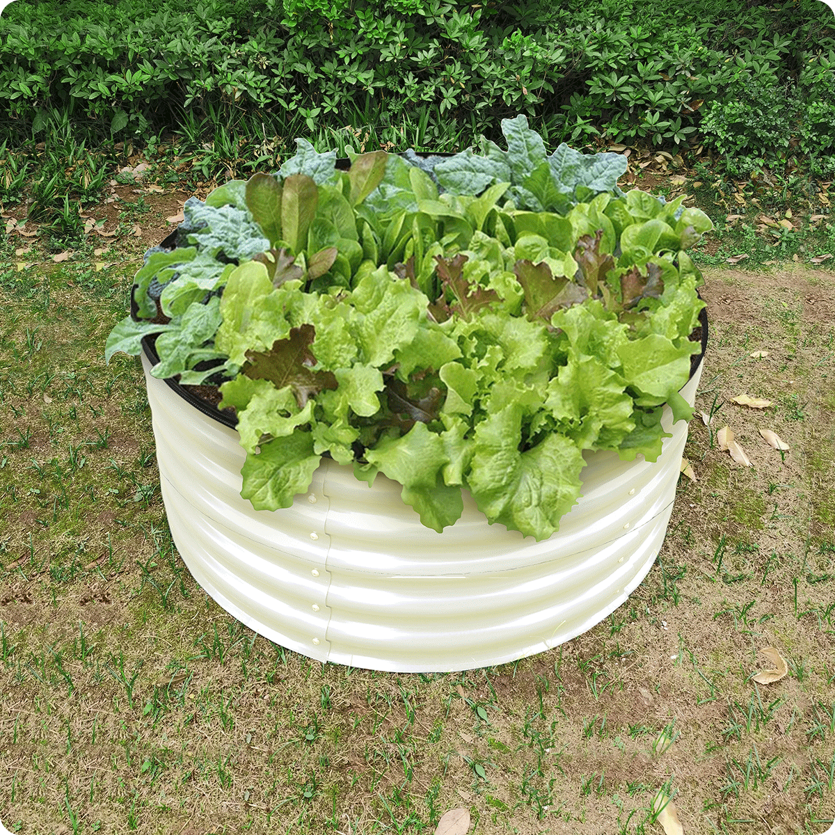 17" Tall x 42" Round Raised Garden Bed, in Ivory