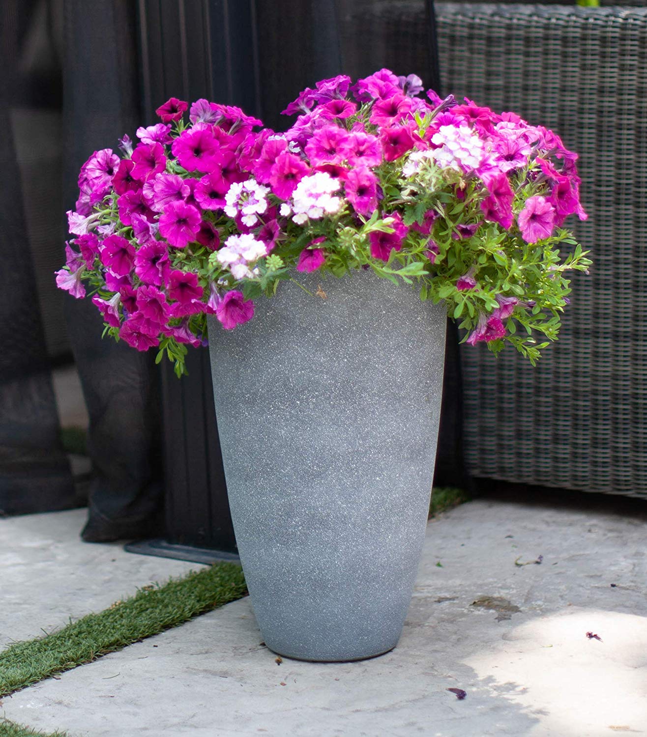 Algreen Acerra Weather Resistant Composite Tall Vase Planter Pot, Gray Stucco