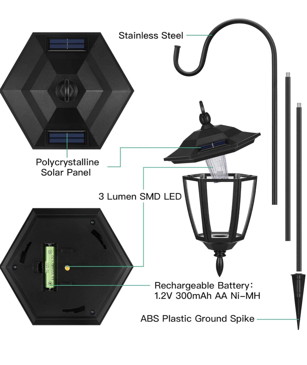 SmartYard Solar Hanging Lights Dual Use Shepherd Hook Lights Outdoor, 4 Pack