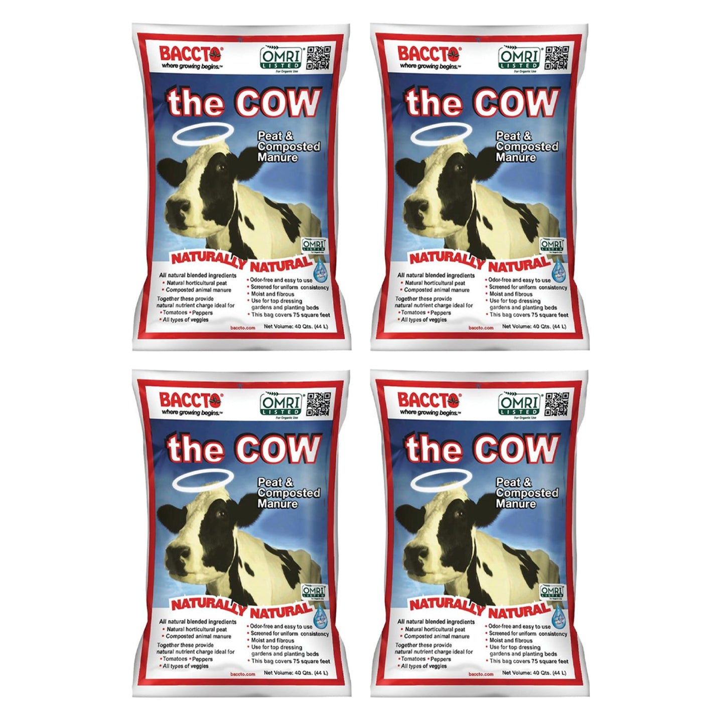 Michigan Peat 1640 Wholly Cow Horticultural Compost and Manure, 40 Qt (4 Pack)