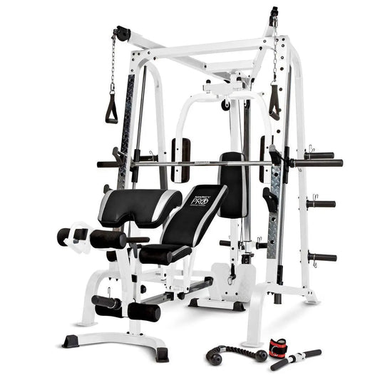 Marcy Pro Smith Cage Workout Machine Total Body Training Home Gym System, White