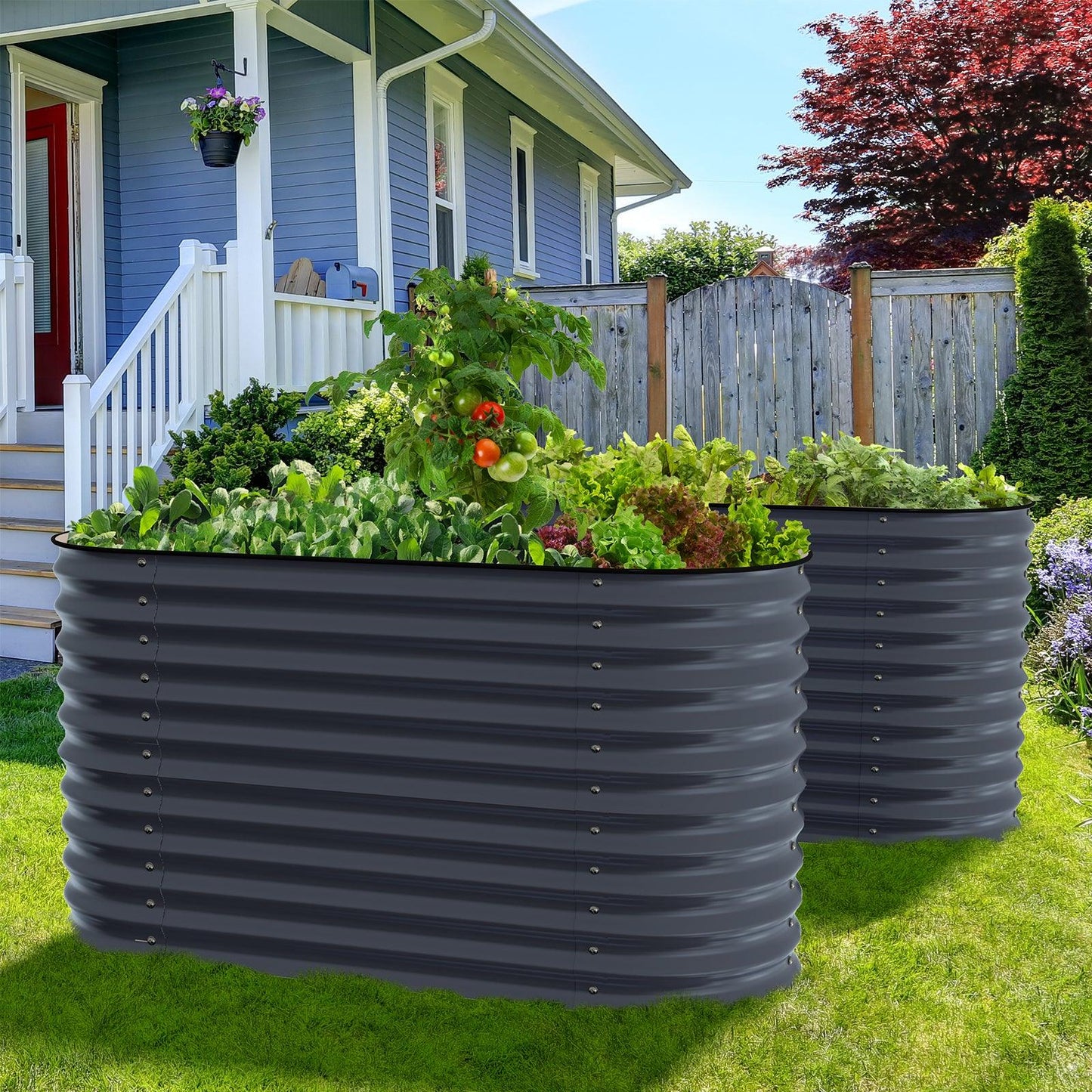 Olle 4-Style Modular Galvanized Raised Garden Beds, Midnight Grey [Build 1 of 4 Configurations]