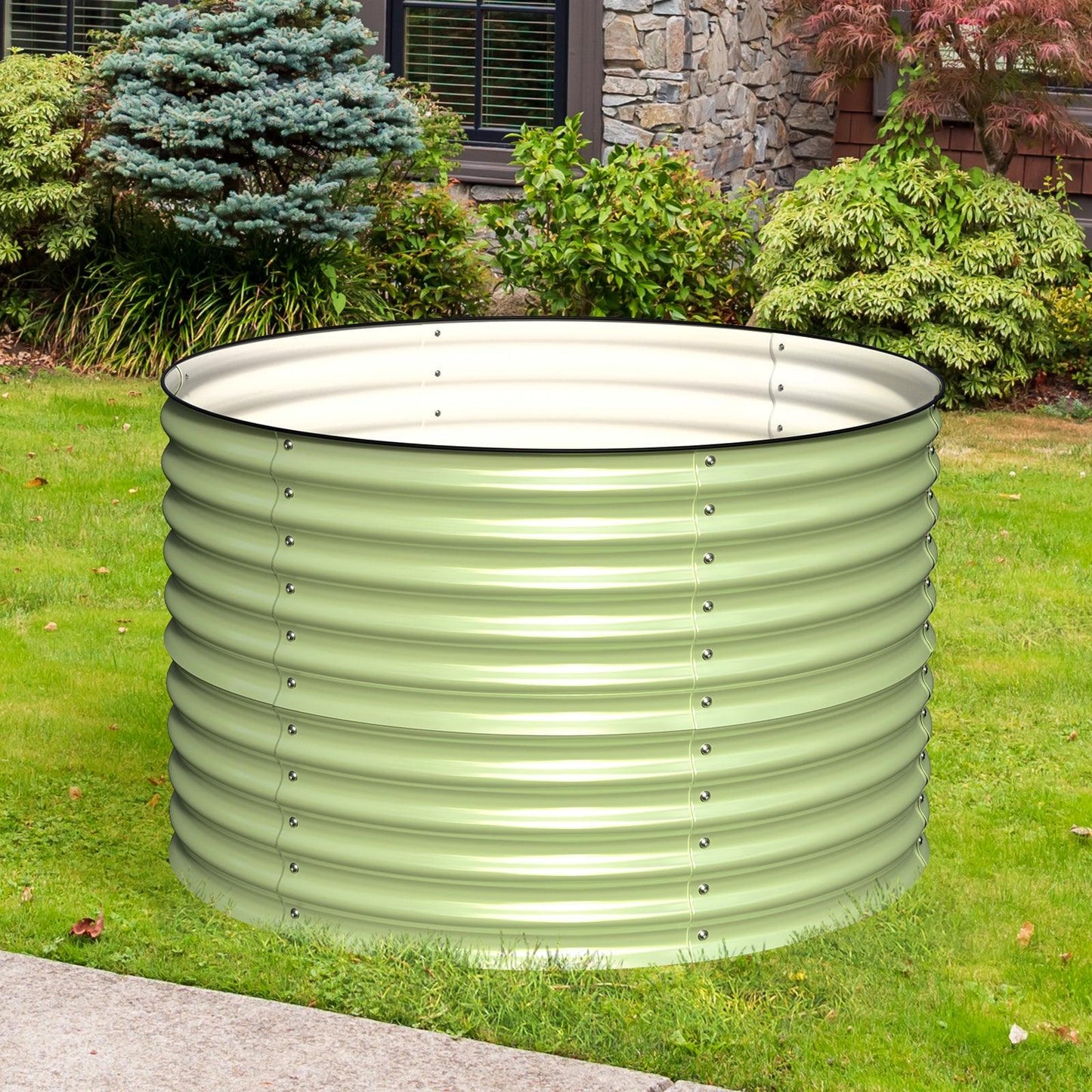 32" Tall x 42" Round Raised Garden Bed, in Sage Green