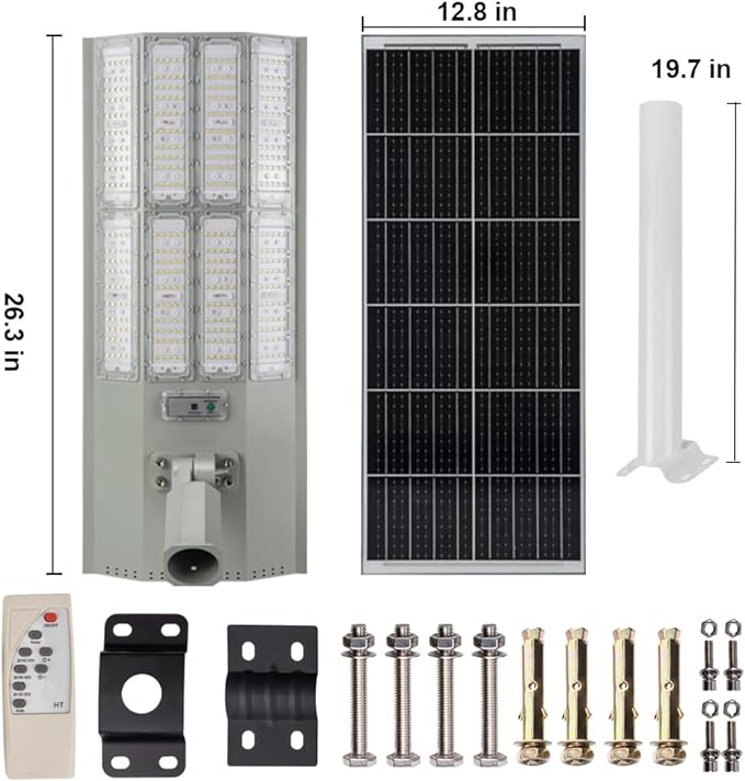 8000W Aluminum Frame Solar Street Lights Outdoor Motion Sensor, Dusk to Dawn 200000LM with Remote Control