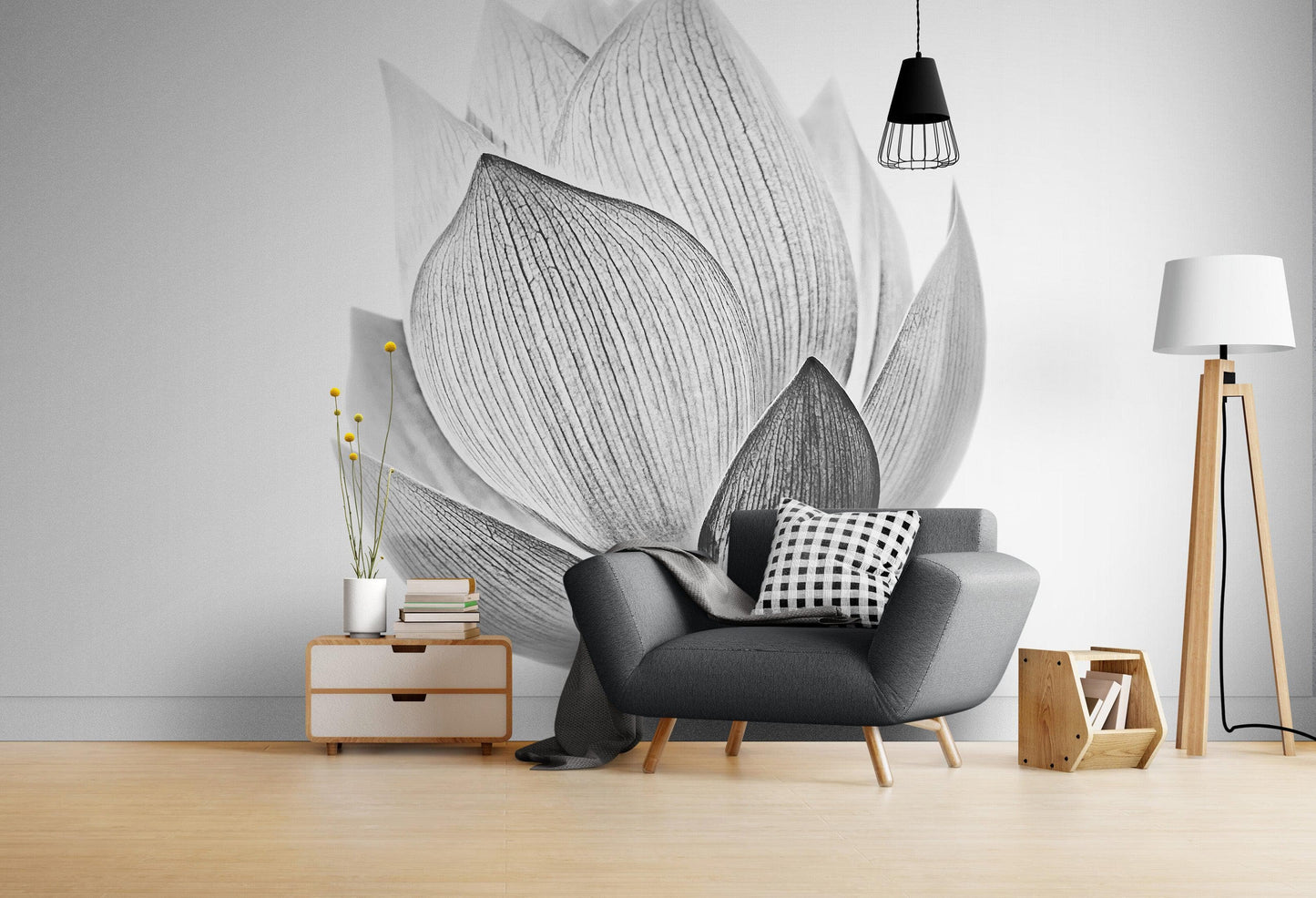 Black and White Lotus Flower Wall Mural #6116