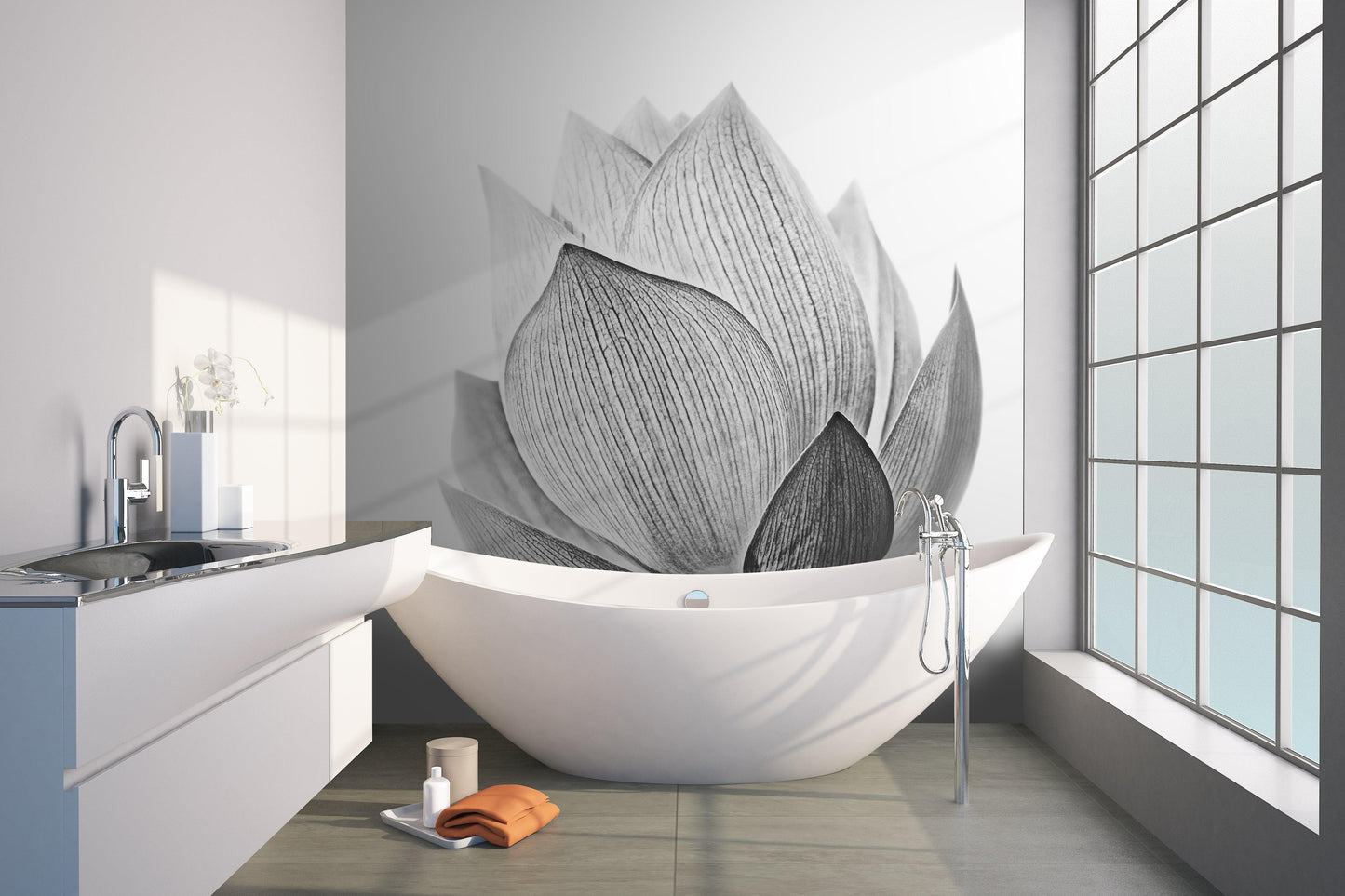 Black and White Lotus Flower Wall Mural #6116