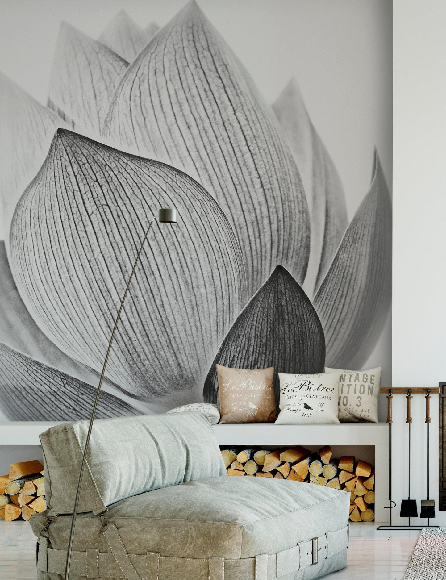 Black and White Lotus Flower Wall Mural #6116