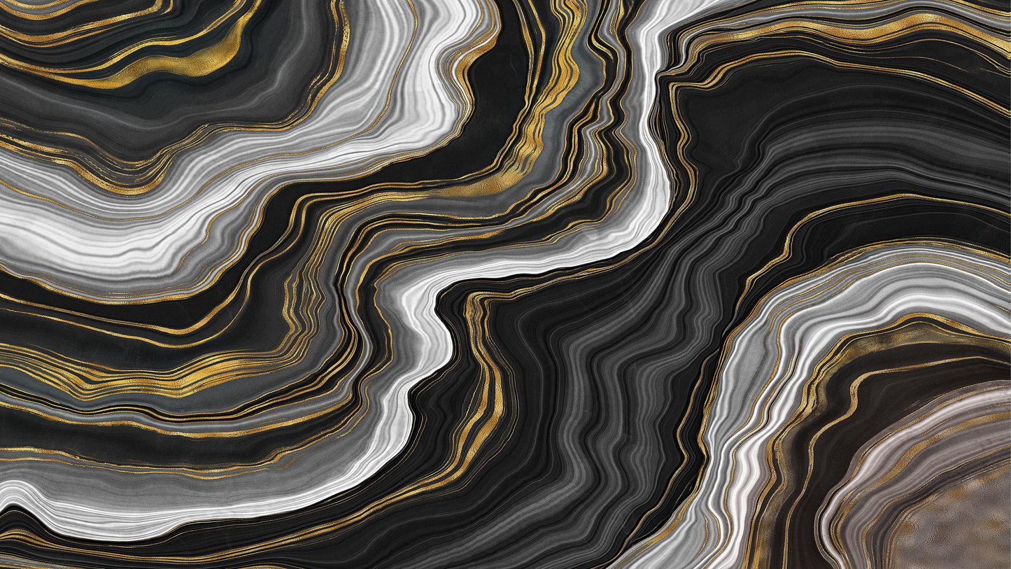 Black and Gold Abstract Marble Stone Pattern Peel and Stick Wallpaper. #6146