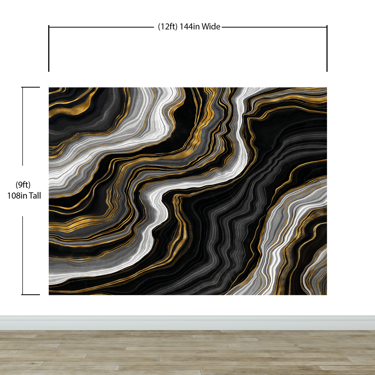 Black and Gold Abstract Marble Stone Pattern Peel and Stick Wallpaper. #6146