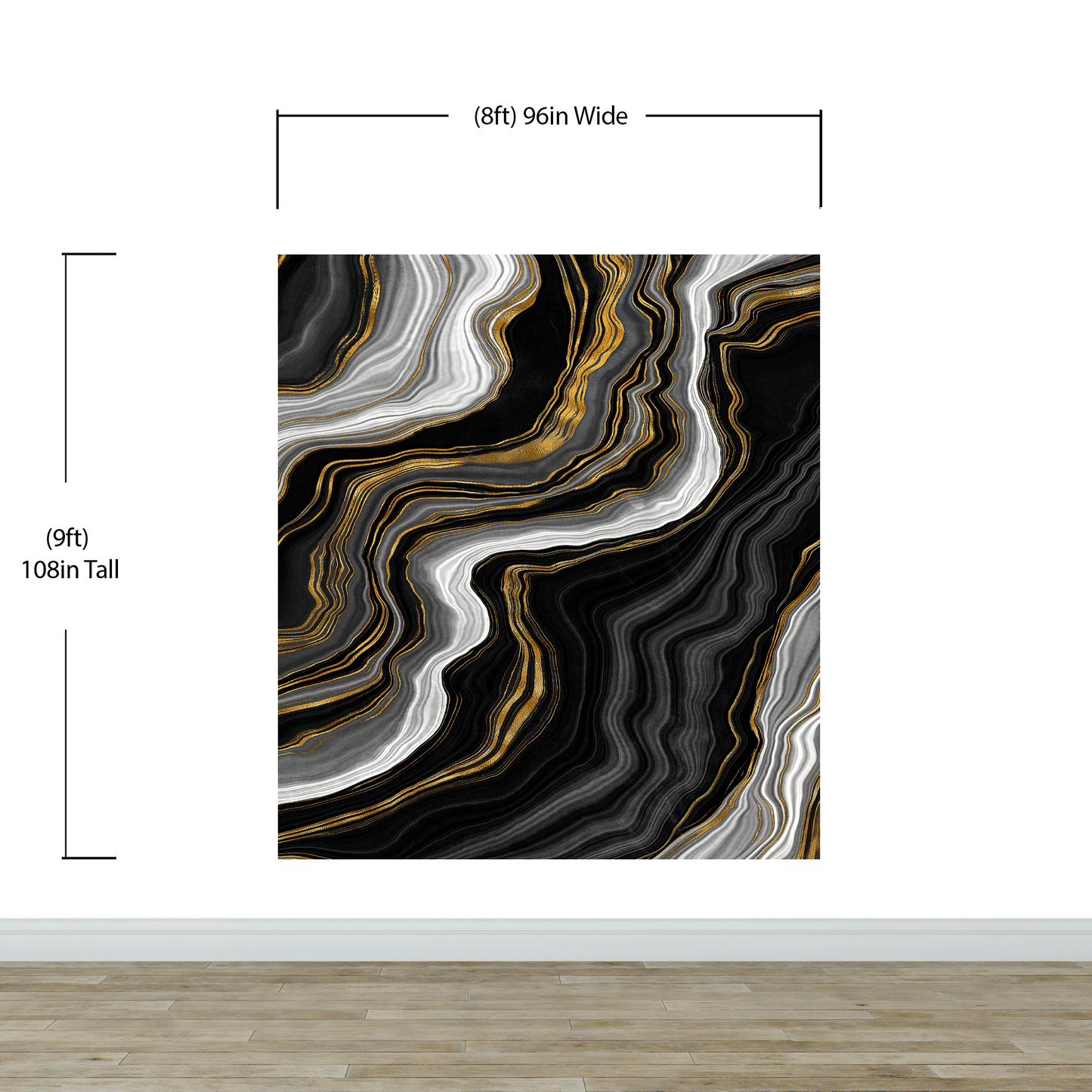 Black and Gold Abstract Marble Stone Pattern Peel and Stick Wallpaper. #6146