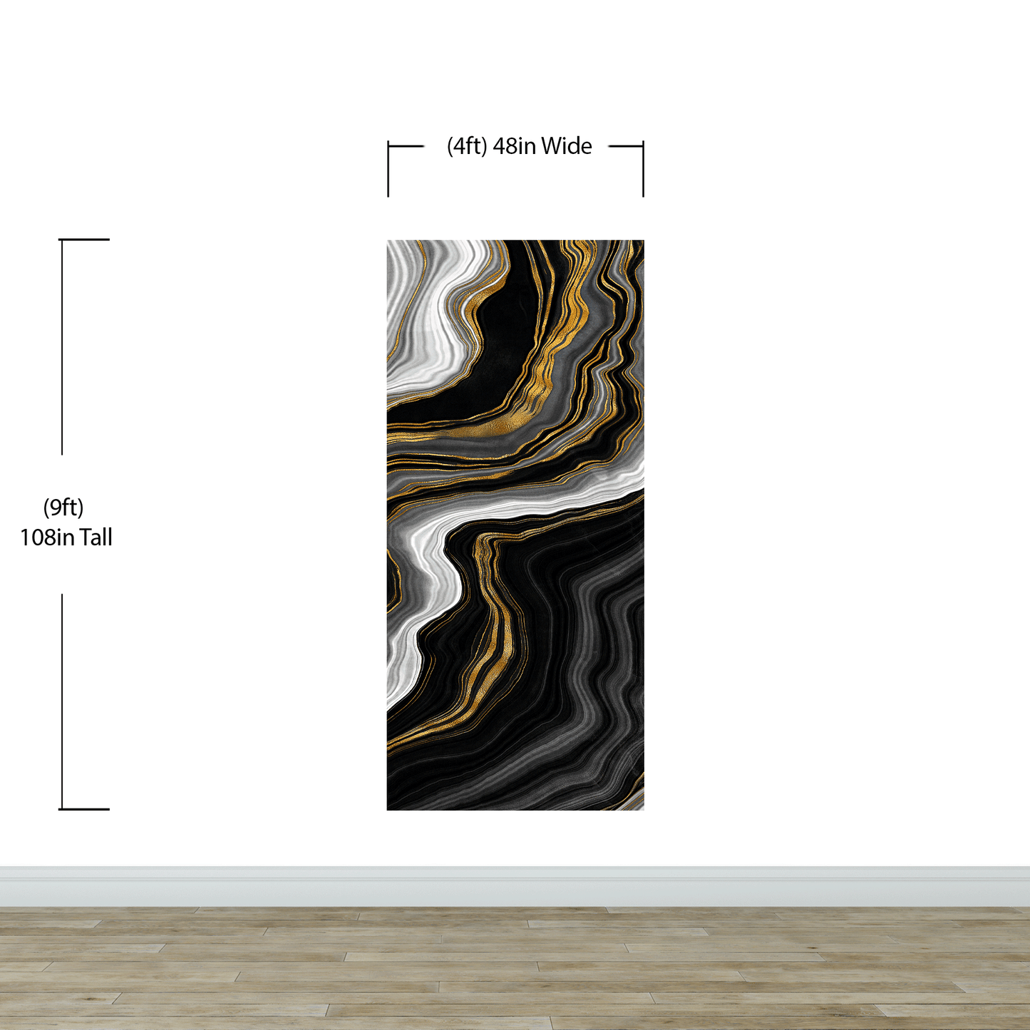 Black and Gold Abstract Marble Stone Pattern Peel and Stick Wallpaper. #6146