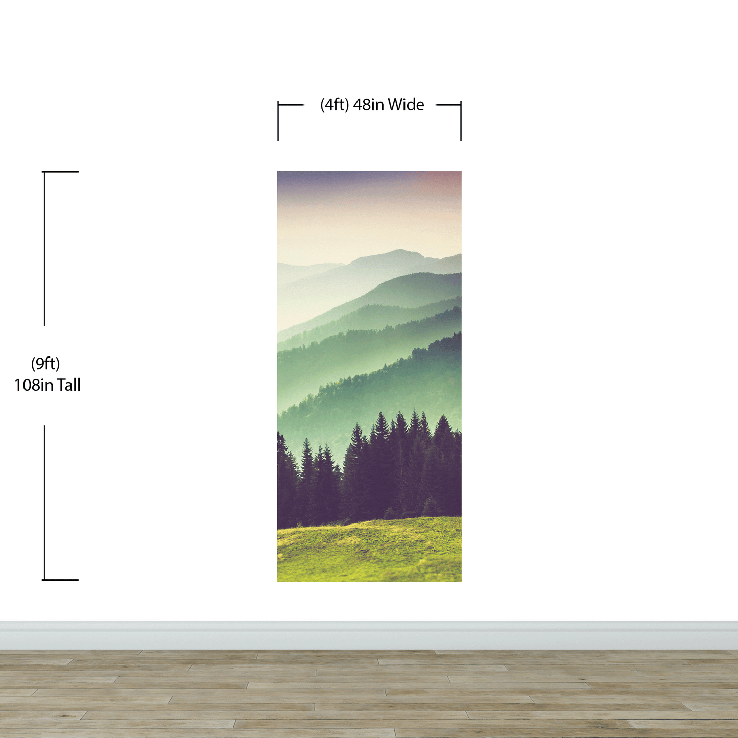 Colorful Foggy Mountain Forest View Wall Mural | Peel and Stick Wallpaper. #6159