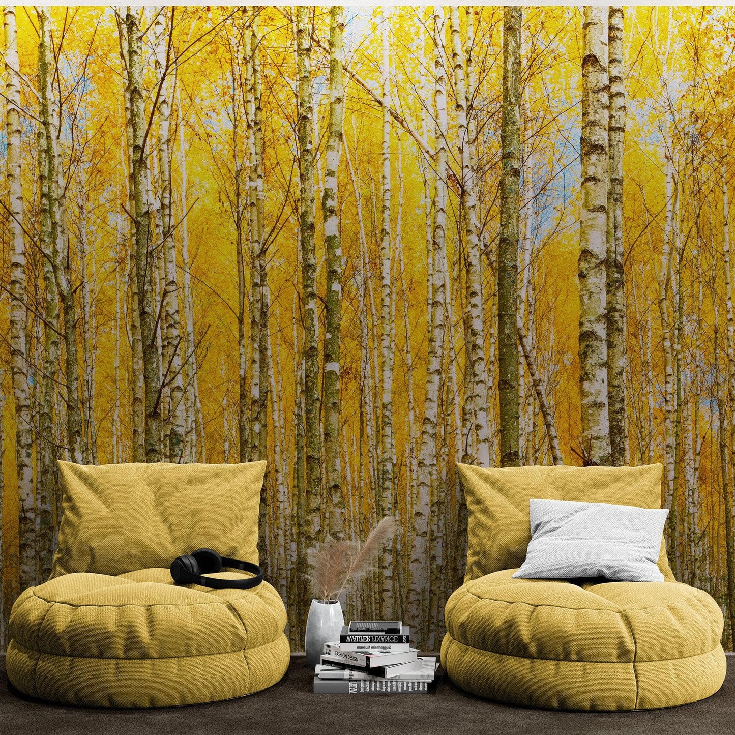 Autumn Scenic Birch Tree Forest Wall Mural | Peel and Stick Wallpaper. #6202