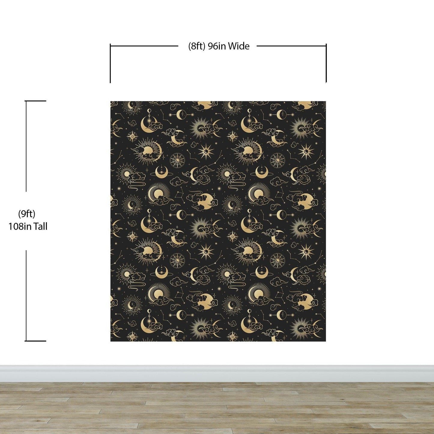 Astronomy Pattern Peel and Stick Wallpaper. Stars, Sun, Moon and Cloud. Removable Wall Mural #6208