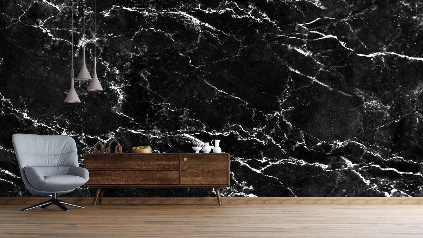 Black Marble Stone Granite Slate Peel and Stick Wallpaper | Removable Wall Mural #6274