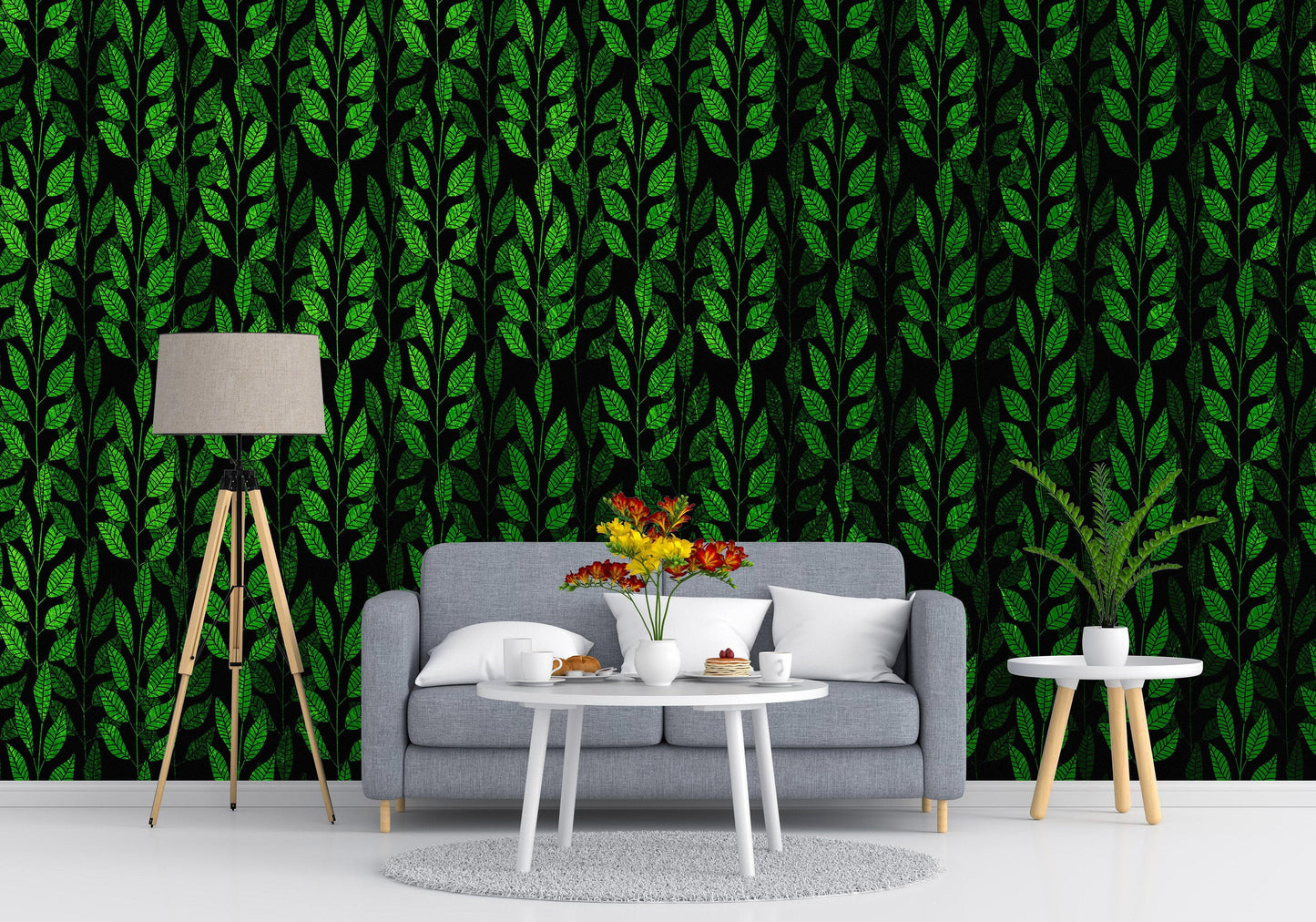 Leaves and Vines Farmland Theme Wall Mural. Green Crops Illustration Background. #6305