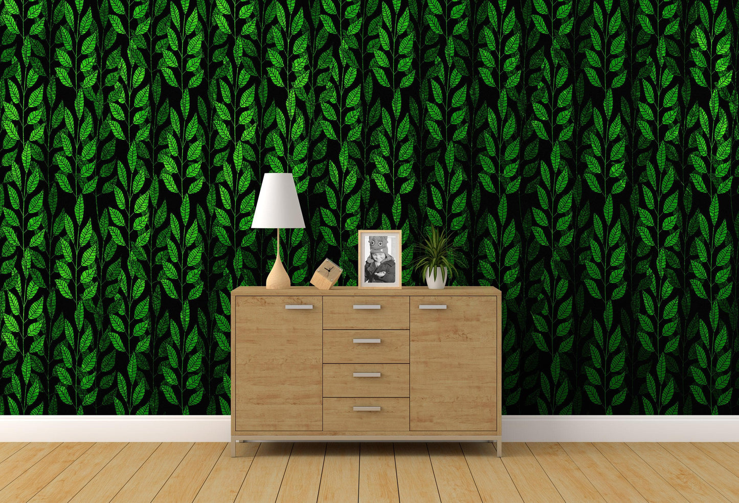 Leaves and Vines Farmland Theme Wall Mural. Green Crops Illustration Background. #6305