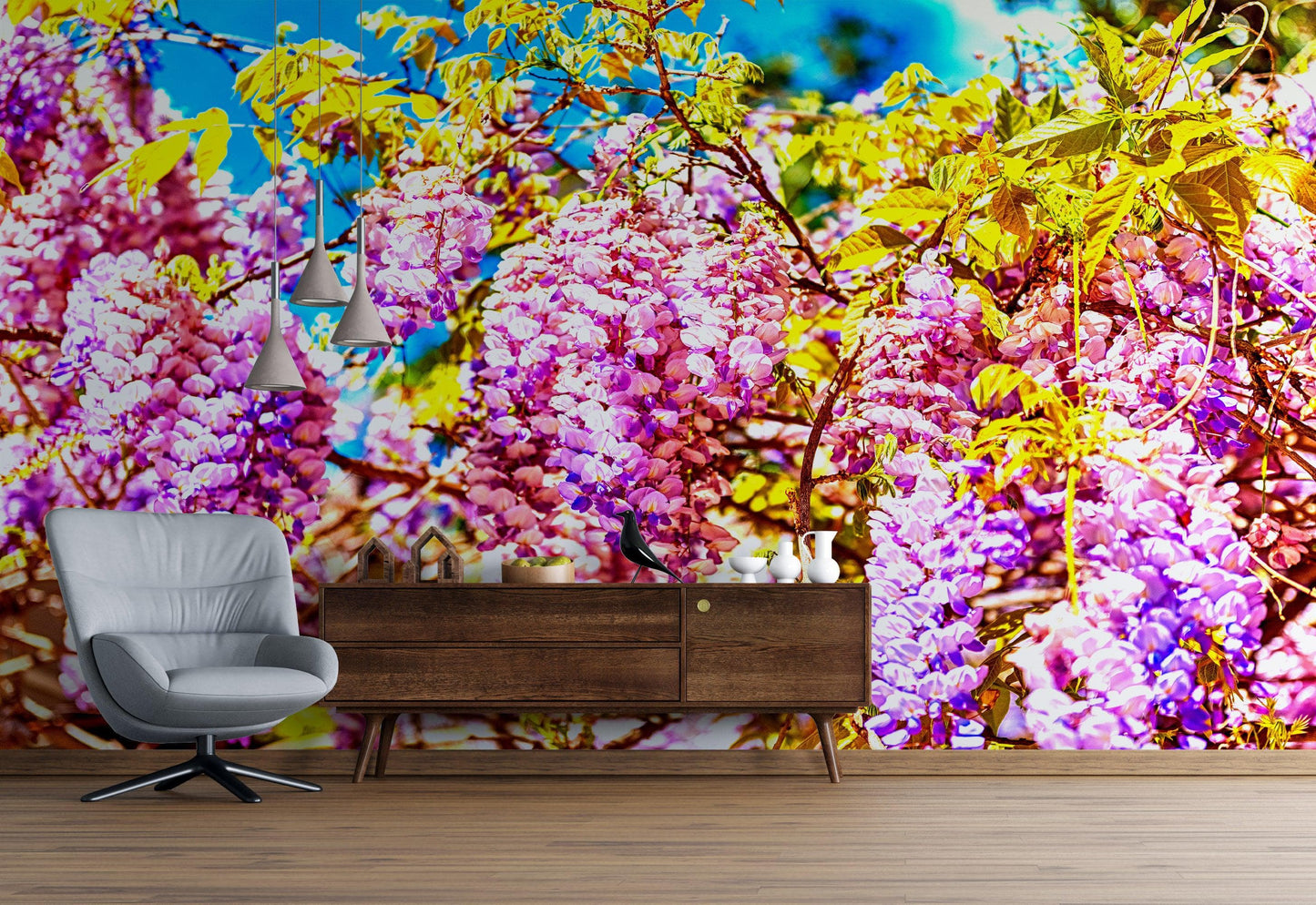 Colorful Purple Wisteria Flower Wall Mural. Peel and Stick Wallpaper. #6307