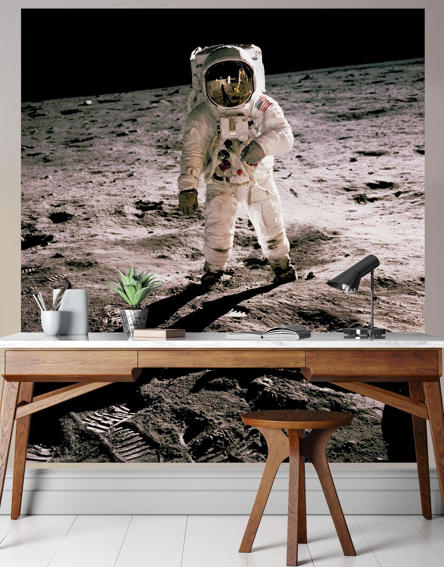 Astronaut on the Moon Wall Mural. Space Theme Decor. #6317