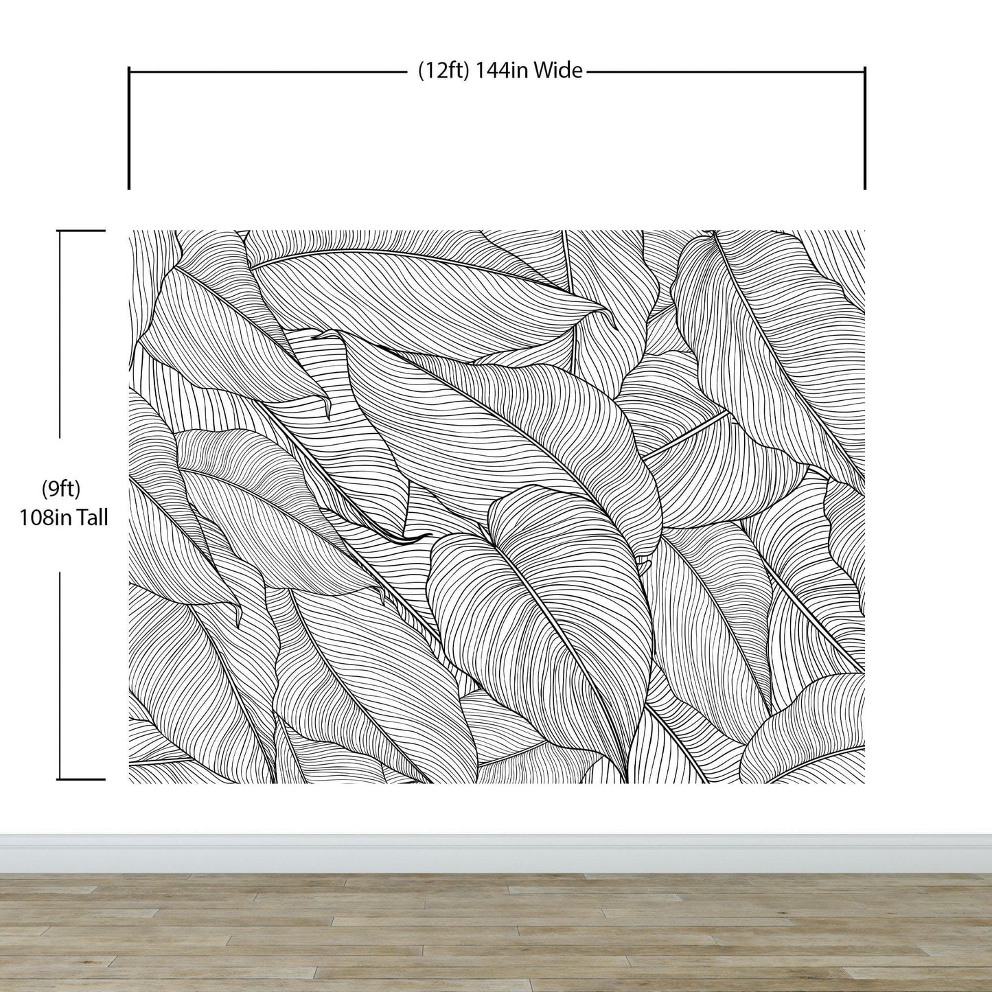 Banana Leaves Wallpaper, Palm Leaves Line Art Pattern Peel and Stick Wall Mural. #6330