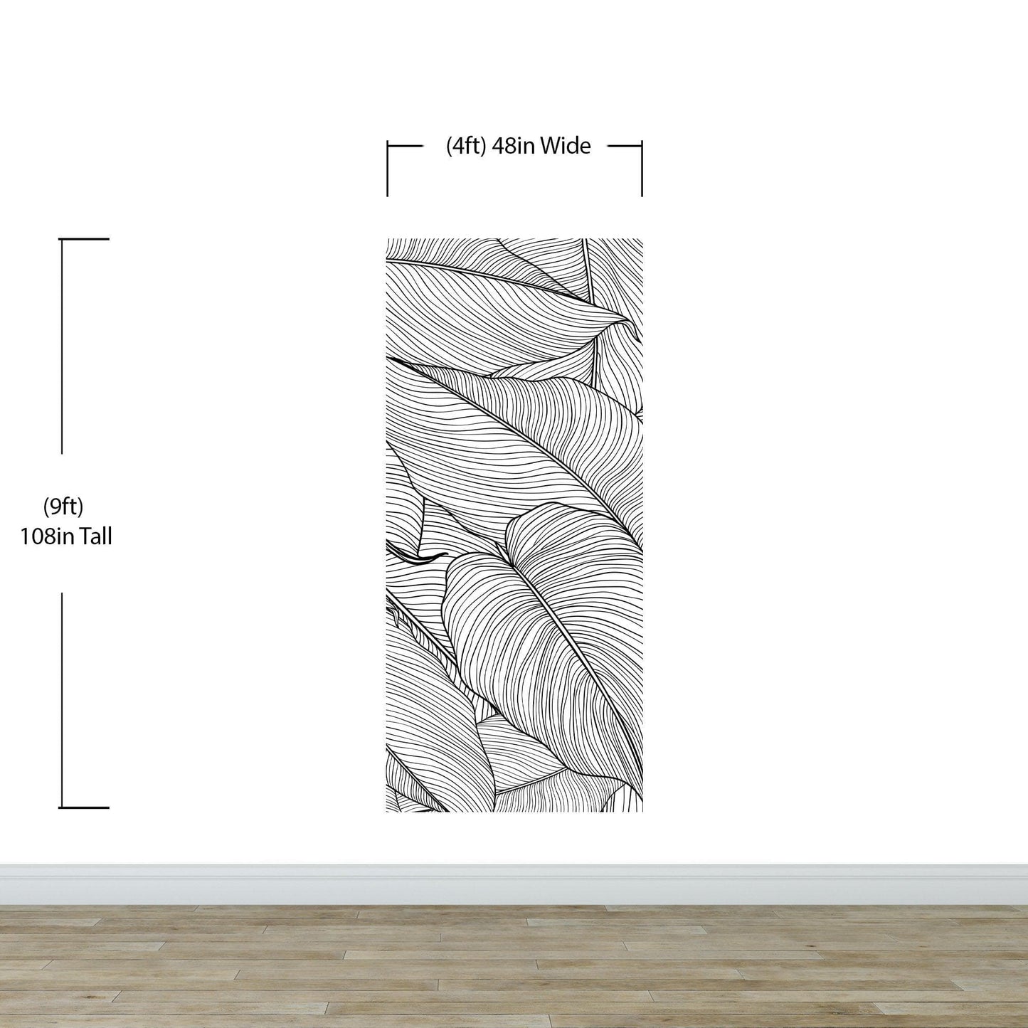 Banana Leaves Wallpaper, Palm Leaves Line Art Pattern Peel and Stick Wall Mural. #6330