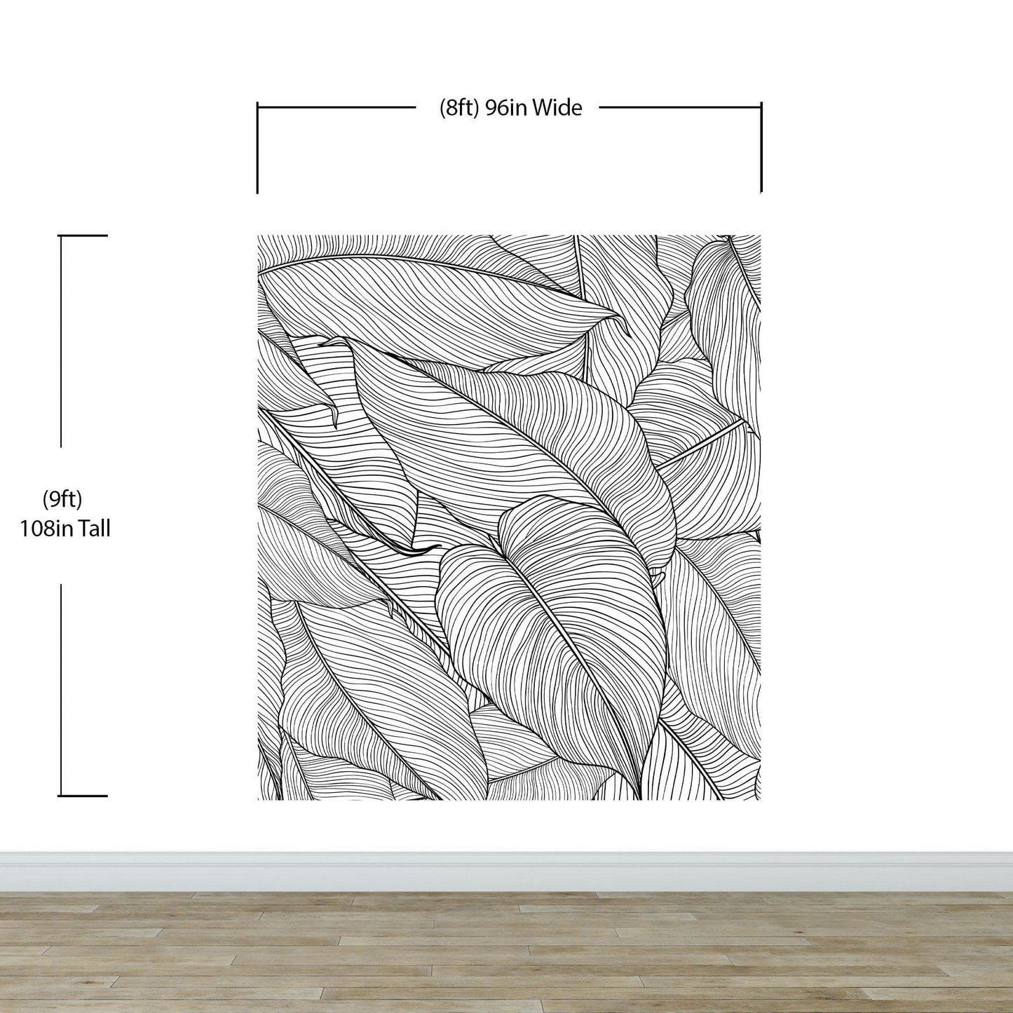 Banana Leaves Wallpaper, Palm Leaves Line Art Pattern Peel and Stick Wall Mural. #6330