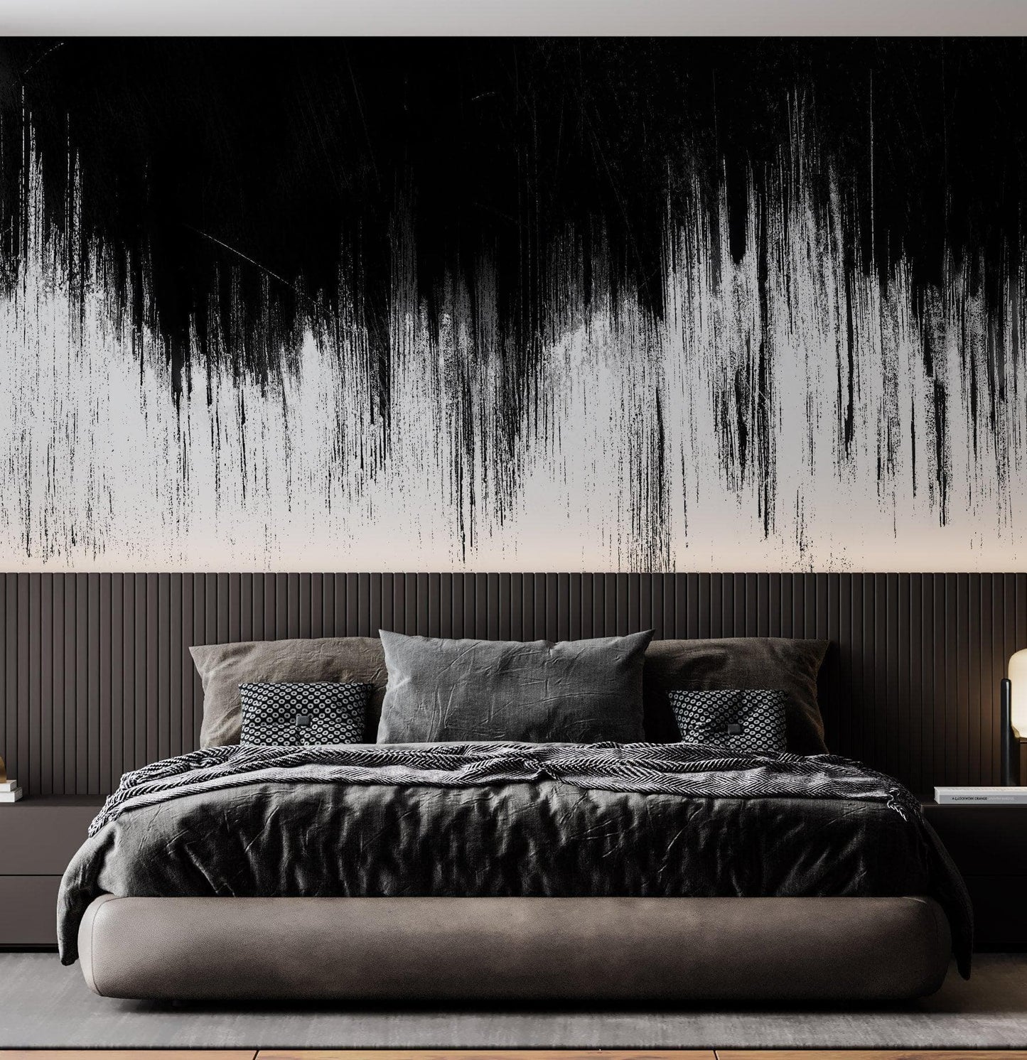 Black and White Grunge Line Art Wall Mural / Peel and Stick Wallpaper. #6336