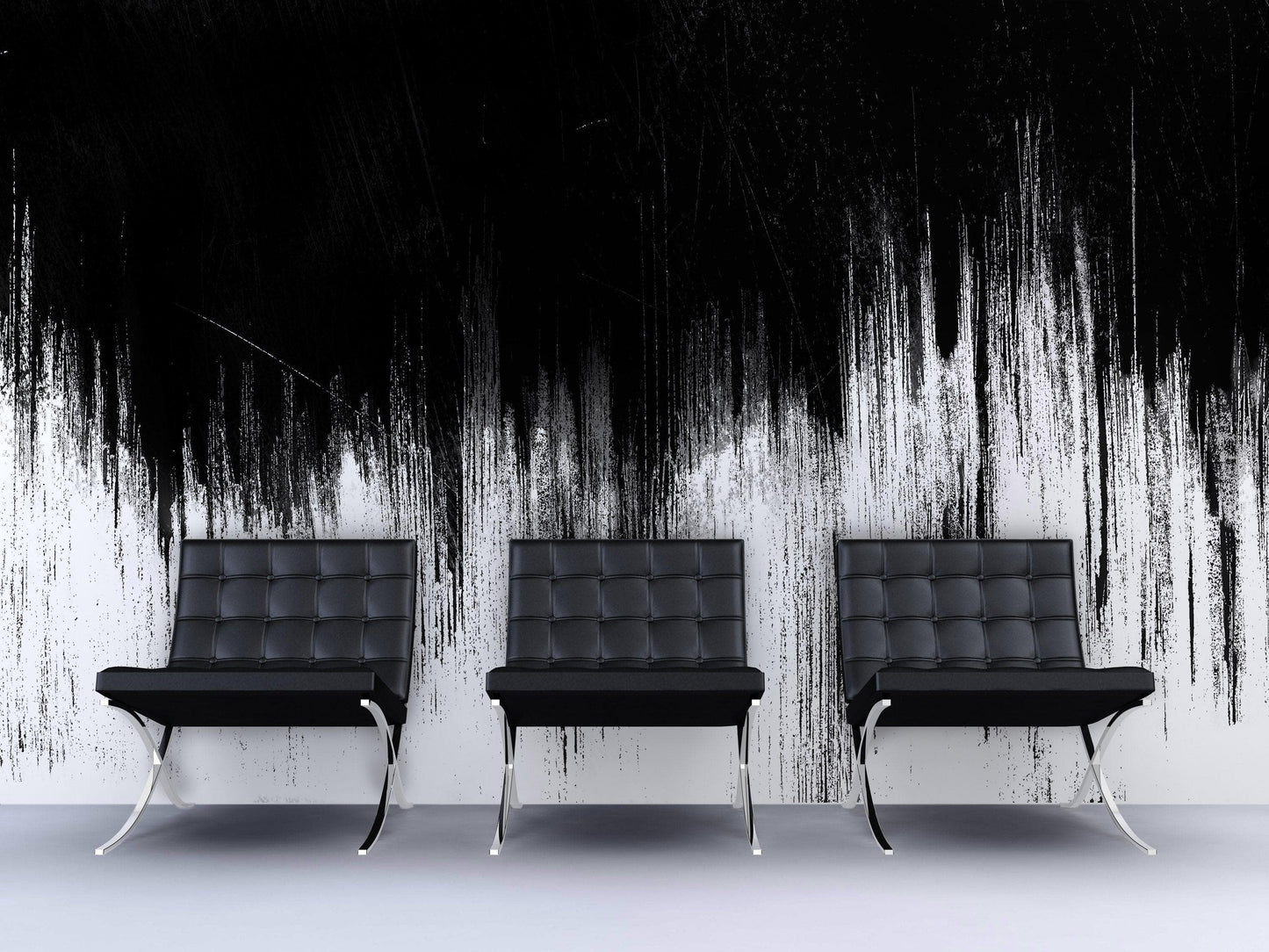 Black and White Grunge Line Art Wall Mural / Peel and Stick Wallpaper. #6336