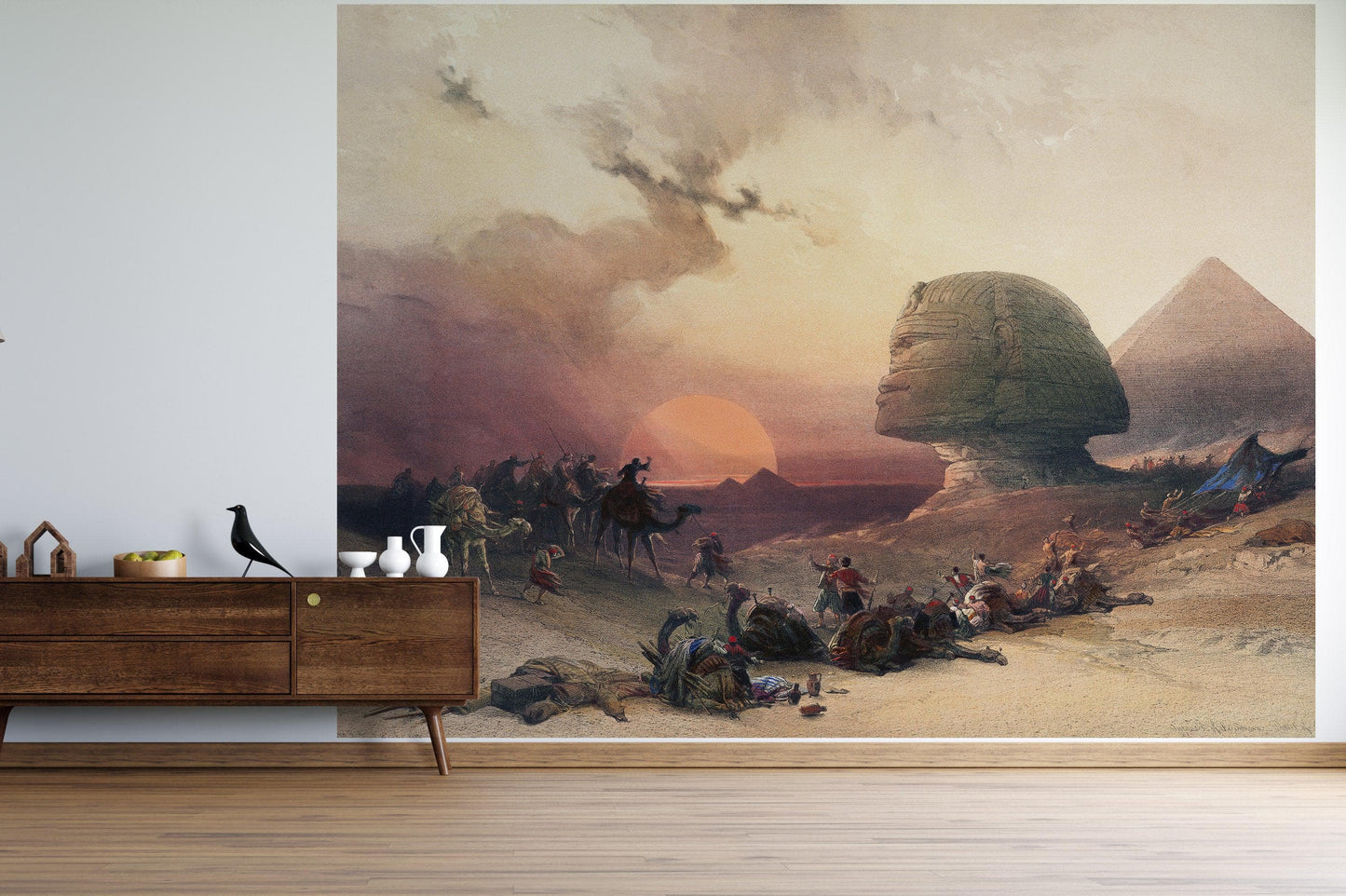 Ancient Egypt Pyramids Wall Mural. Approach of the Simoom Desert of Gizeh illustration by David Roberts. #6343