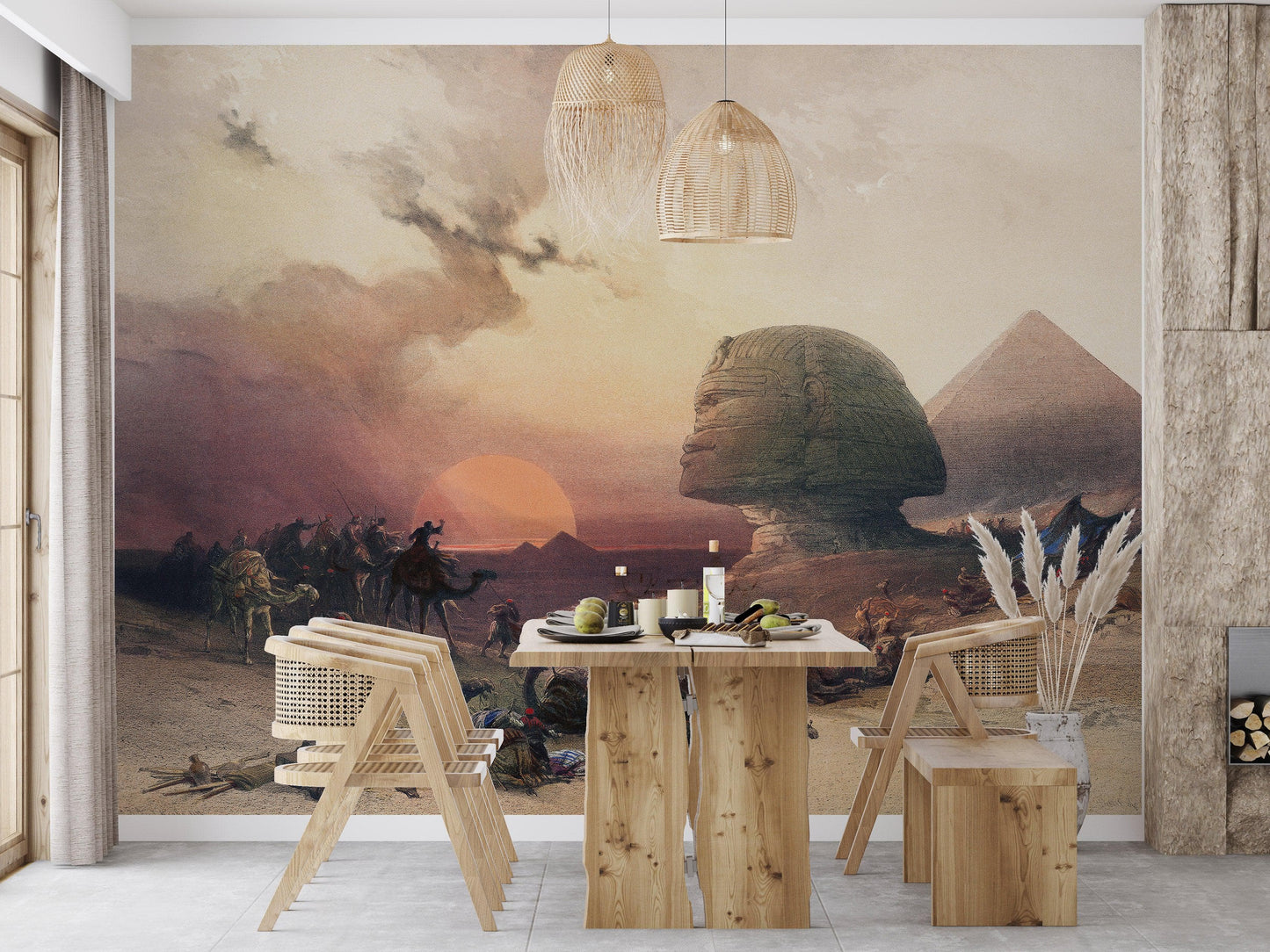 Ancient Egypt Pyramids Wall Mural. Approach of the Simoom Desert of Gizeh illustration by David Roberts. #6343