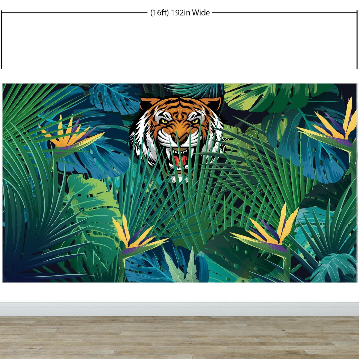 Hidden Tiger Behind Jungle Leaves Wall Mural. Peel and Stick Wallpaper. Safari Wildlife Illustration. #6351