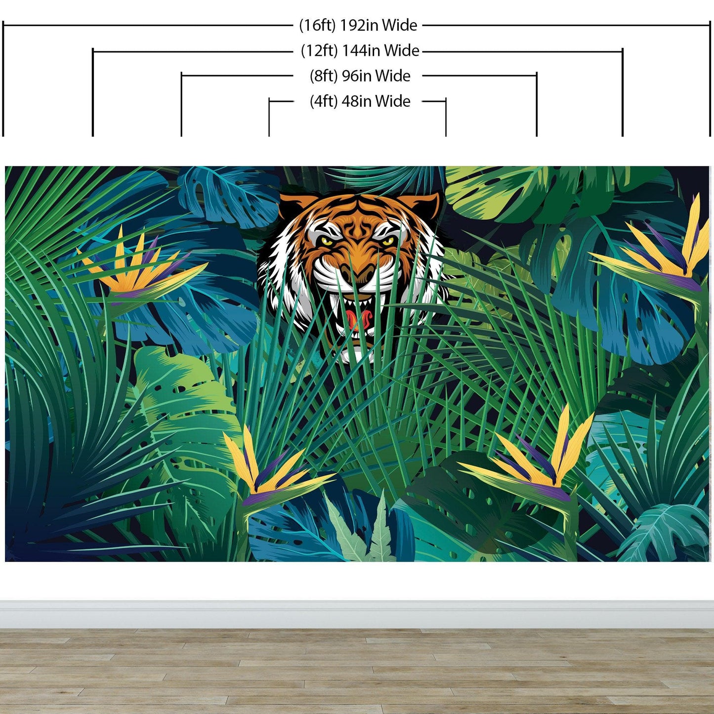 Hidden Tiger Behind Jungle Leaves Wall Mural. Peel and Stick Wallpaper. Safari Wildlife Illustration. #6351