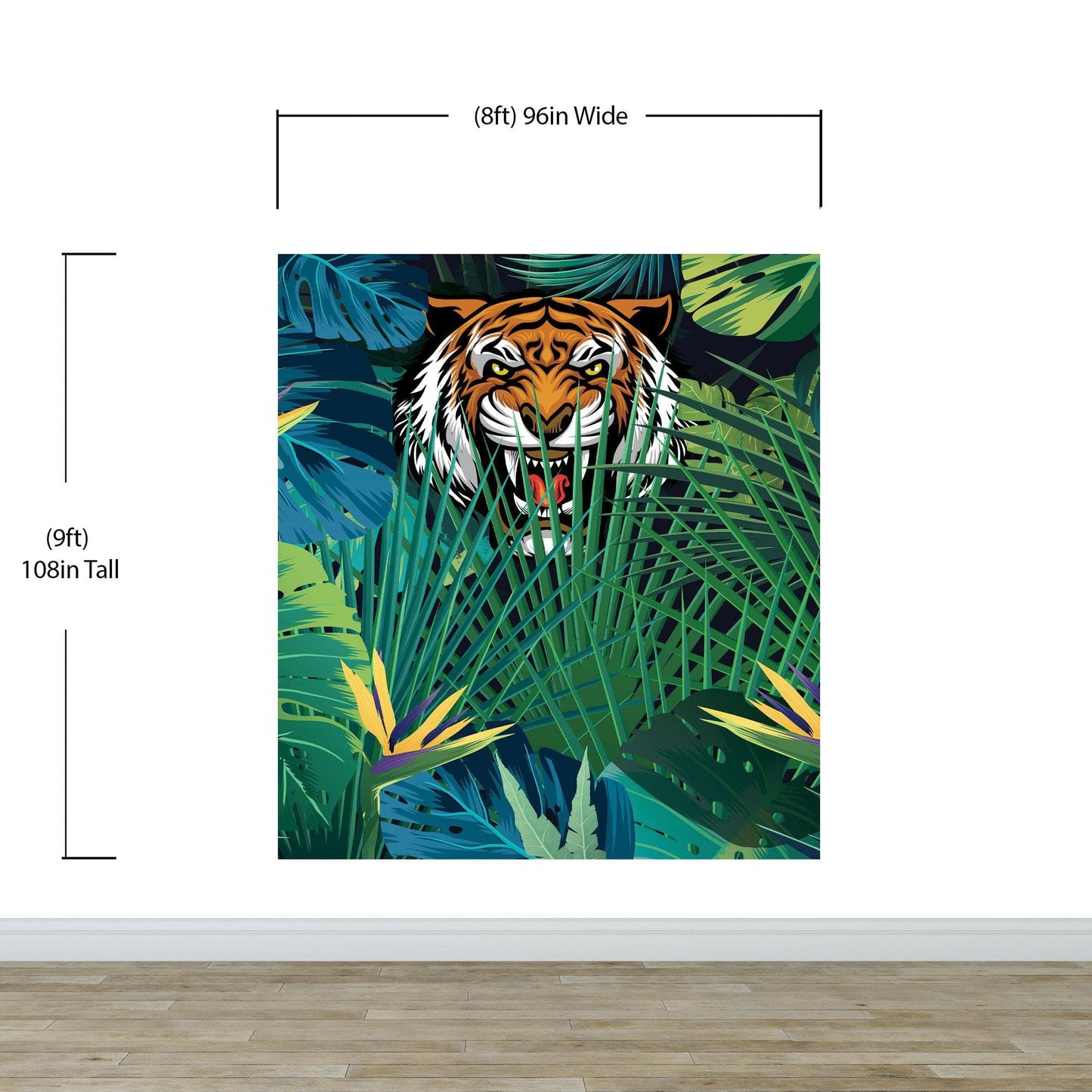 Hidden Tiger Behind Jungle Leaves Wall Mural. Peel and Stick Wallpaper. Safari Wildlife Illustration. #6351