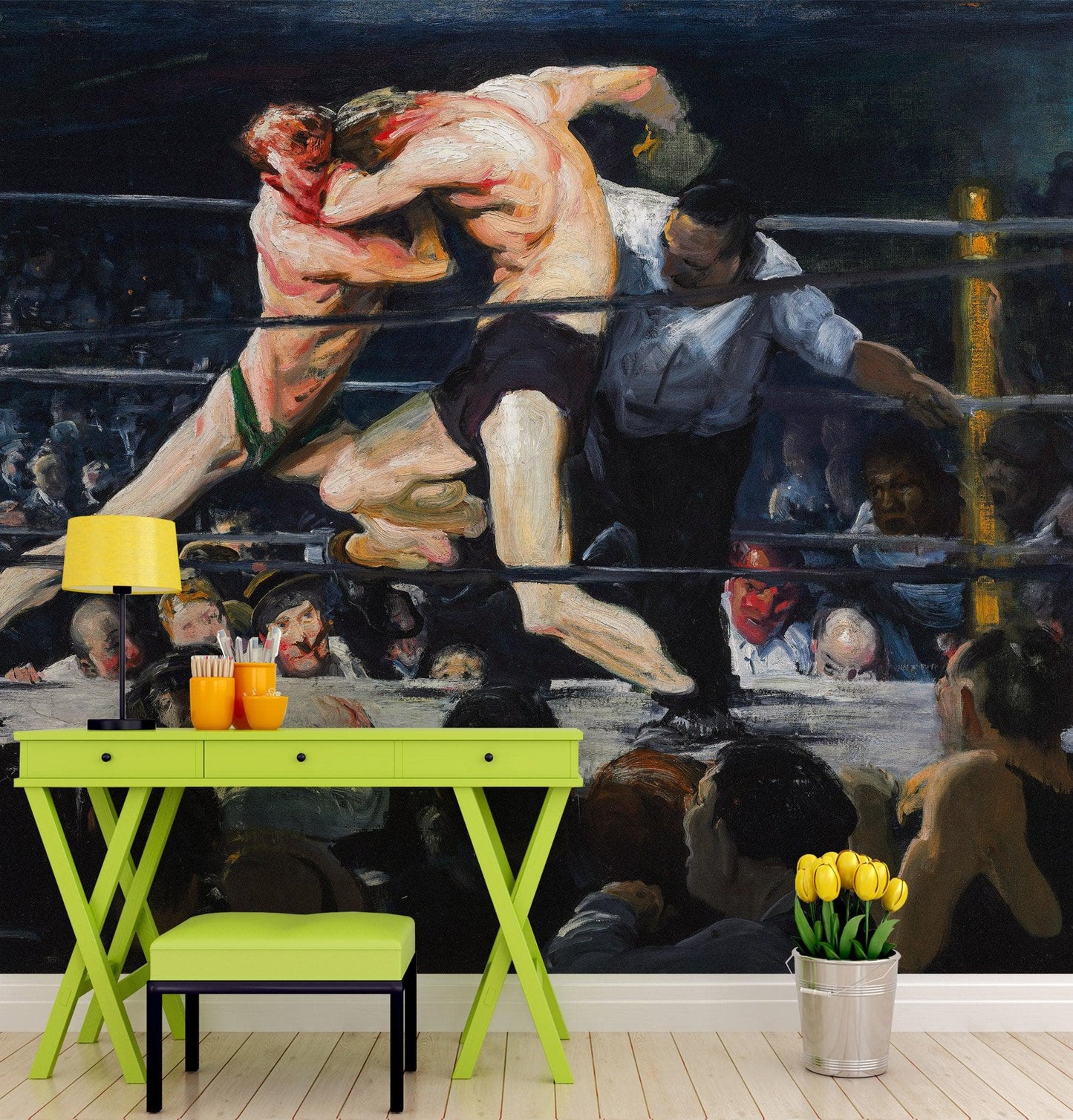 Boxing Match Painting Artwork Wall Mural. Stag at Sharkey's (1909) painting by George Wesley Bellows. #6353