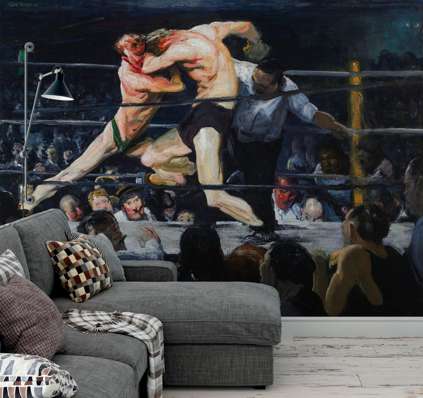 Boxing Match Painting Artwork Wall Mural. Stag at Sharkey's (1909) painting by George Wesley Bellows. #6353