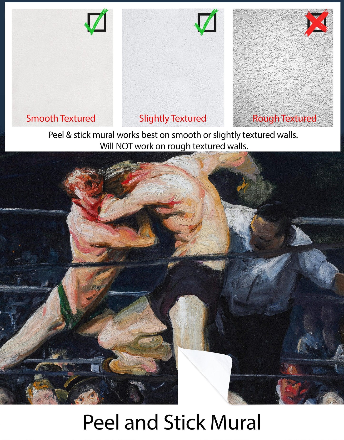 Boxing Match Painting Artwork Wall Mural. Stag at Sharkey's (1909) painting by George Wesley Bellows. #6353