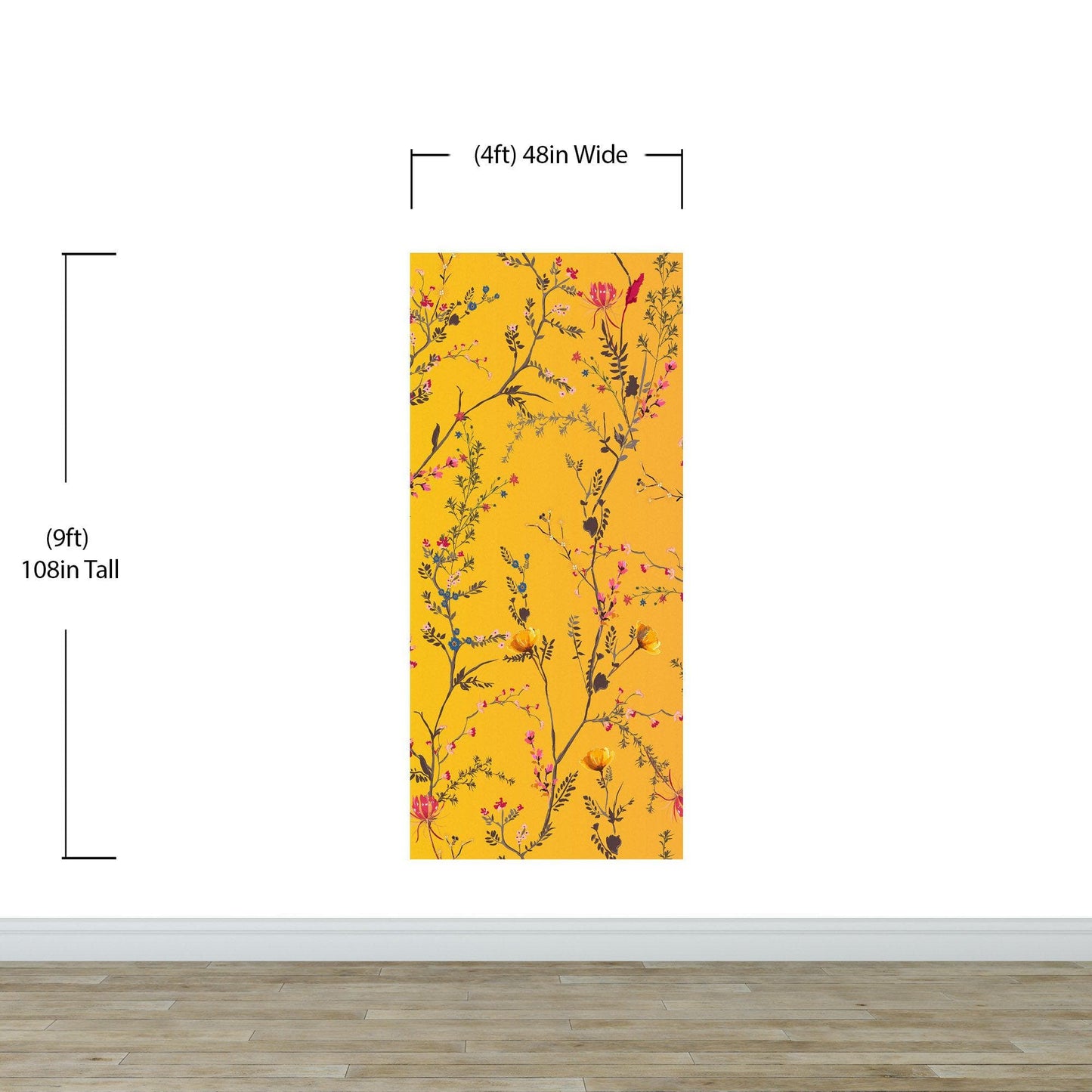 Botanical Flower Garden With Yellow Orange Background Wall Mural. Blossom Flower Decor. #6355