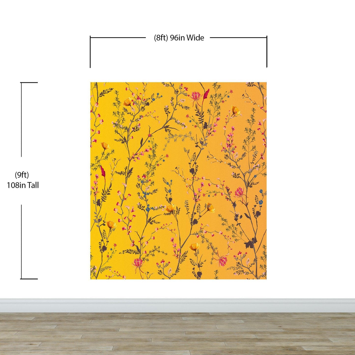 Botanical Flower Garden With Yellow Orange Background Wall Mural. Blossom Flower Decor. #6355