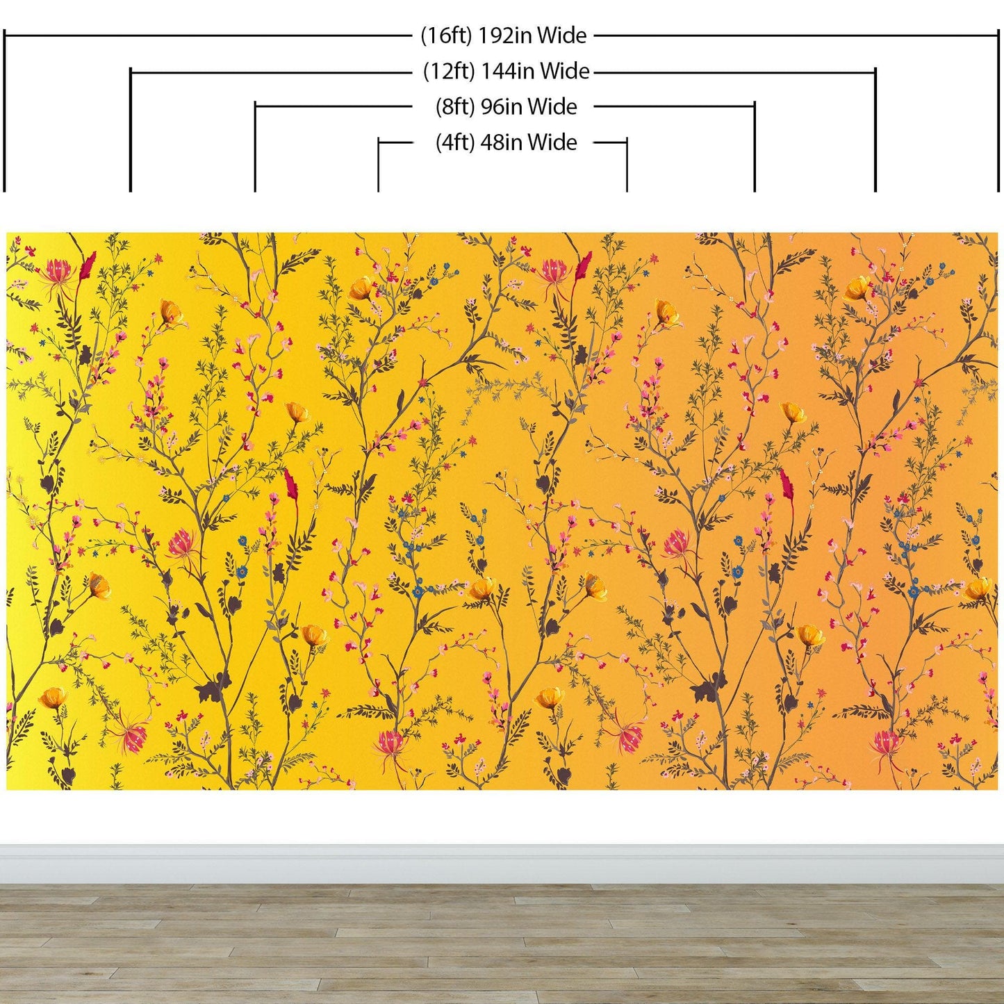 Botanical Flower Garden With Yellow Orange Background Wall Mural. Blossom Flower Decor. #6355