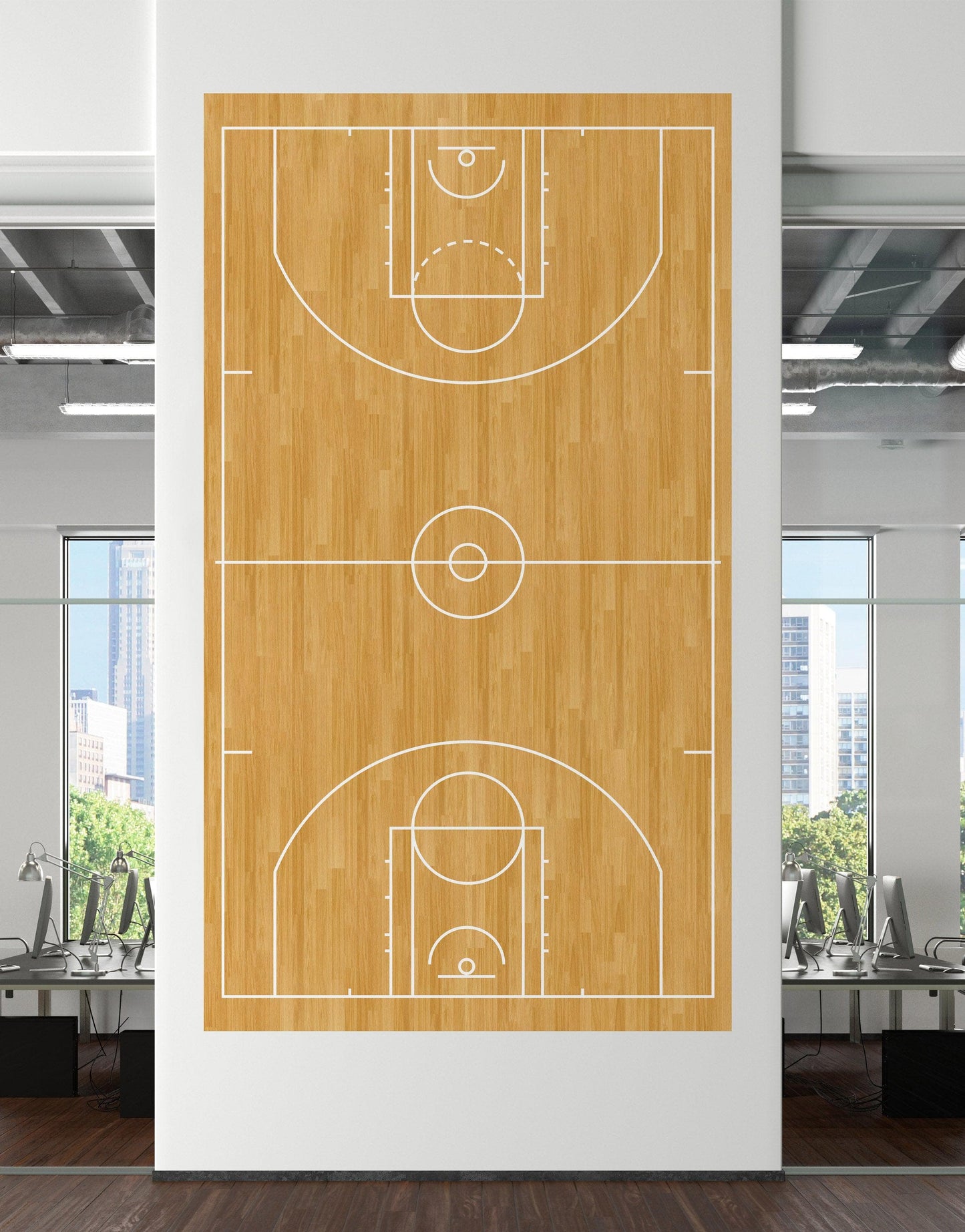 Basketball Court Hardwood Pattern Wall Mural. #6361