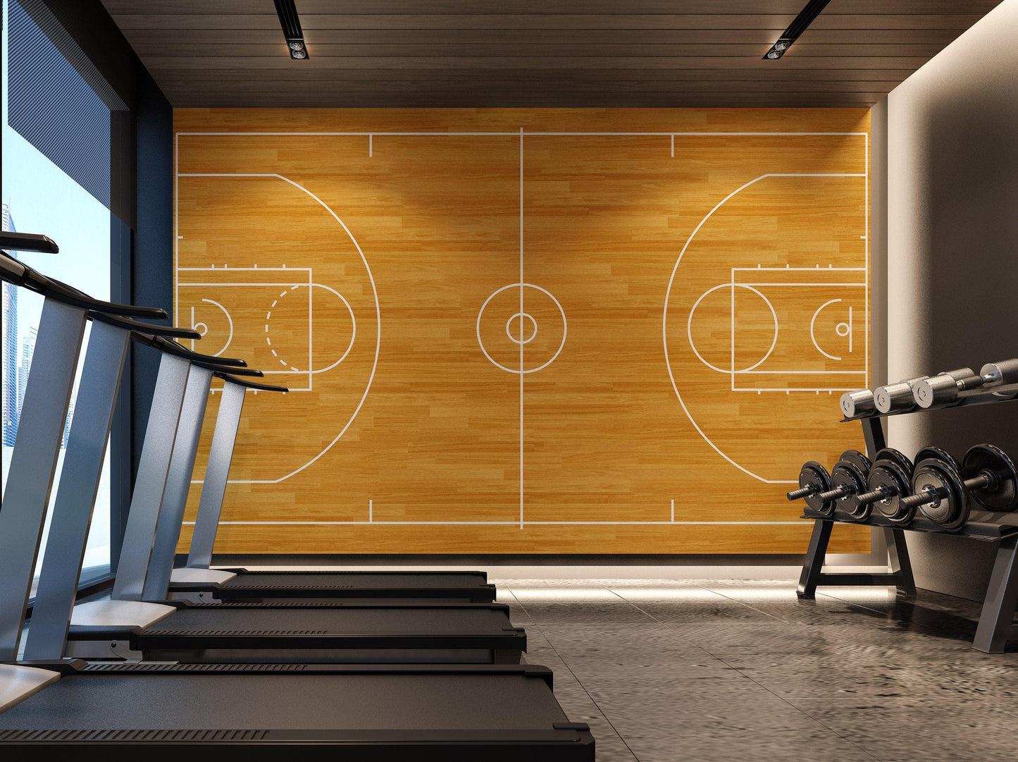 Basketball Court Hardwood Pattern Wall Mural. #6361