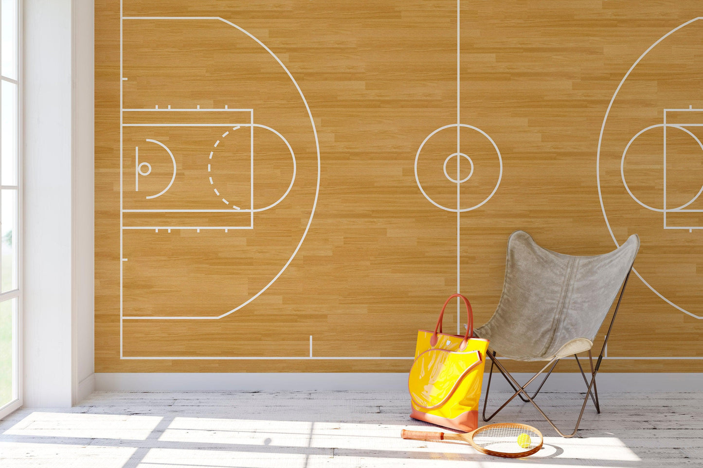 Basketball Court Hardwood Pattern Wall Mural. #6361