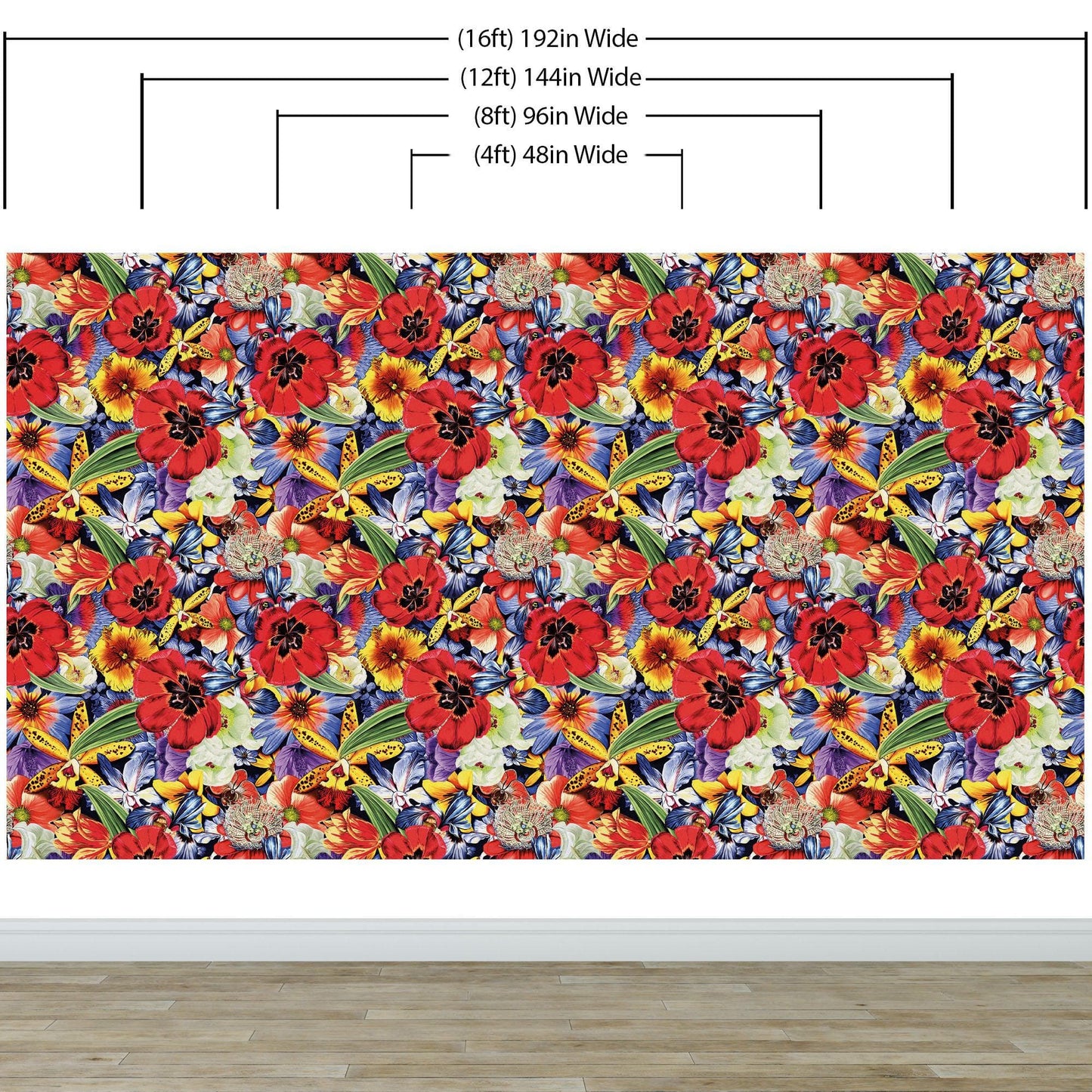 Colorful Blooming Flower Wall Mural. Tropical Floral Design Pattern Peel and Stick Wallpaper. #6370