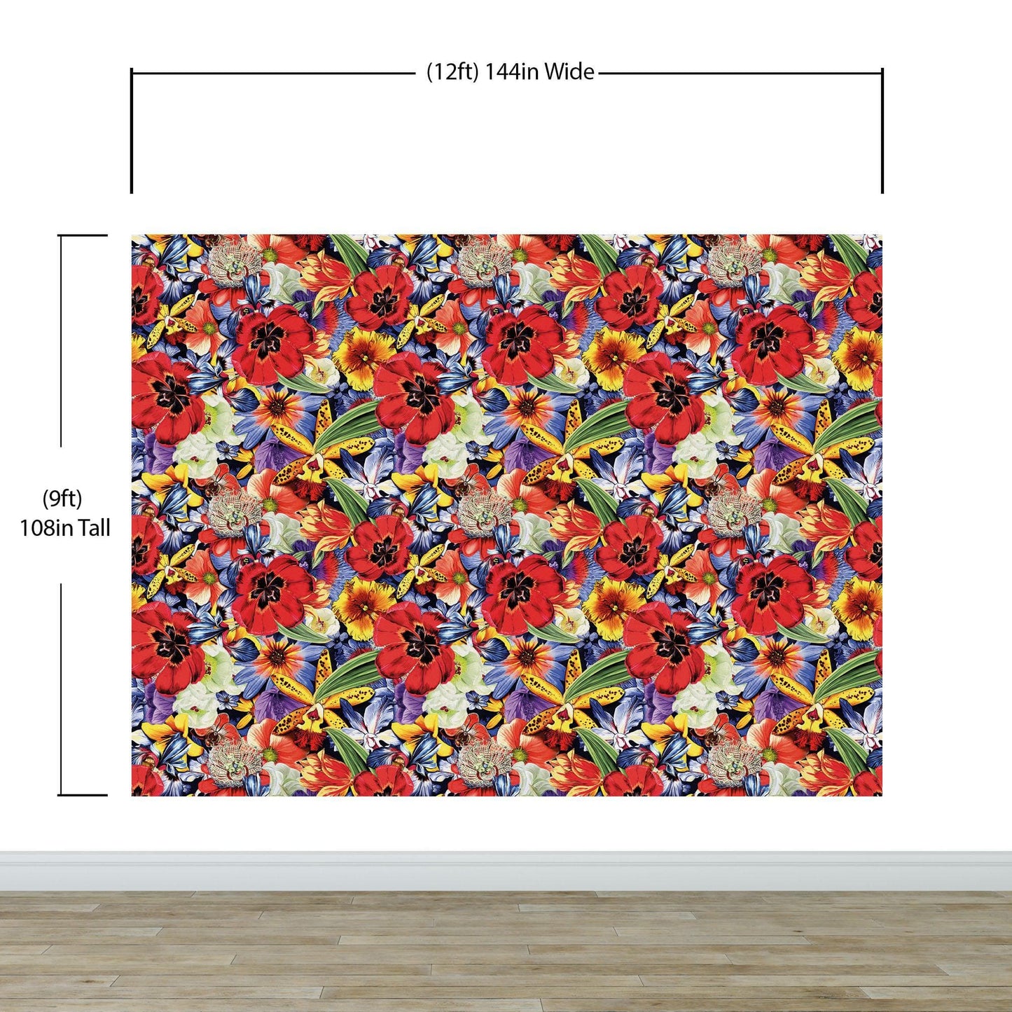 Colorful Blooming Flower Wall Mural. Tropical Floral Design Pattern Peel and Stick Wallpaper. #6370