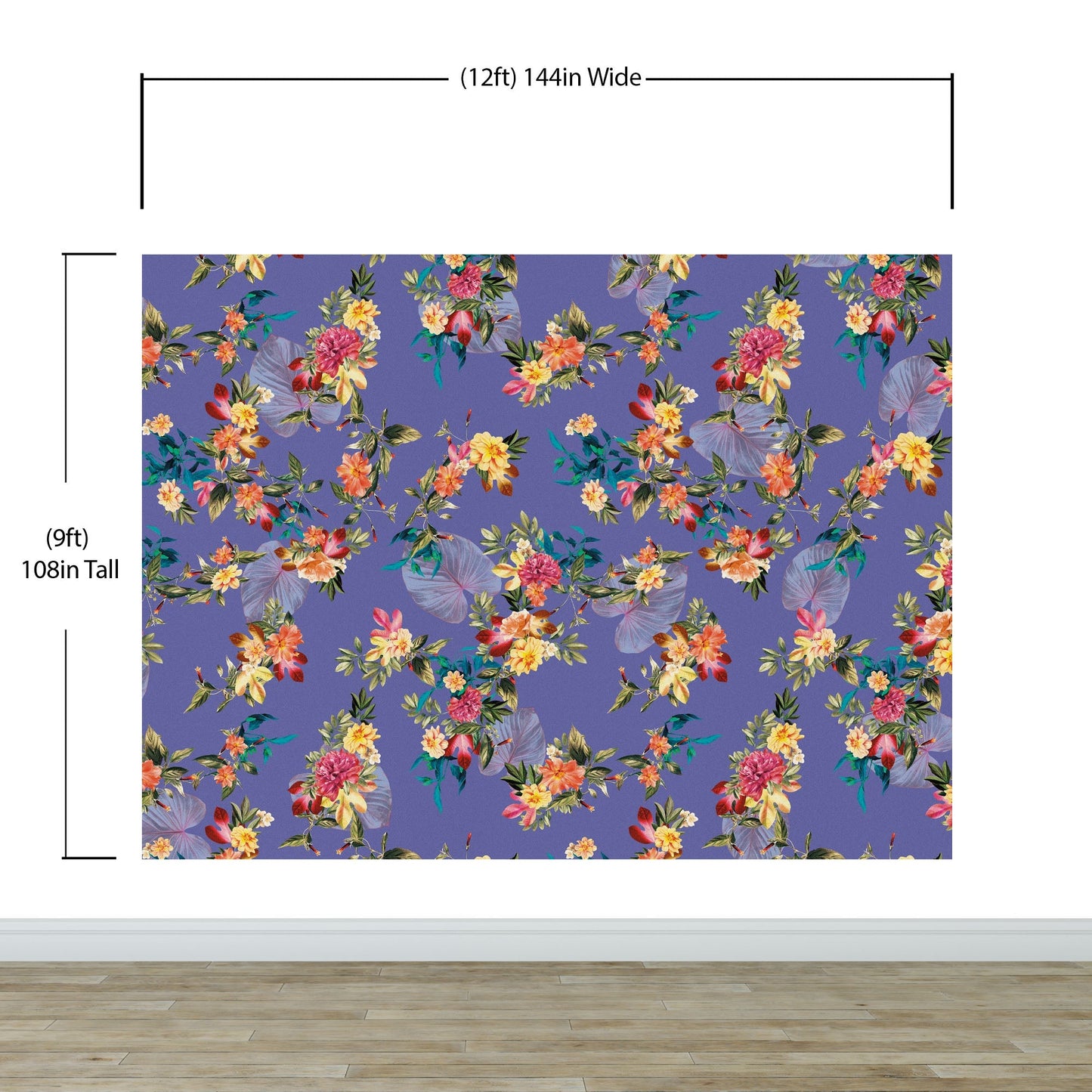 Tropical Flower Wall Mural. Paradise Botanical Flowers and Leave Purple Very Peri Color Background. #6376