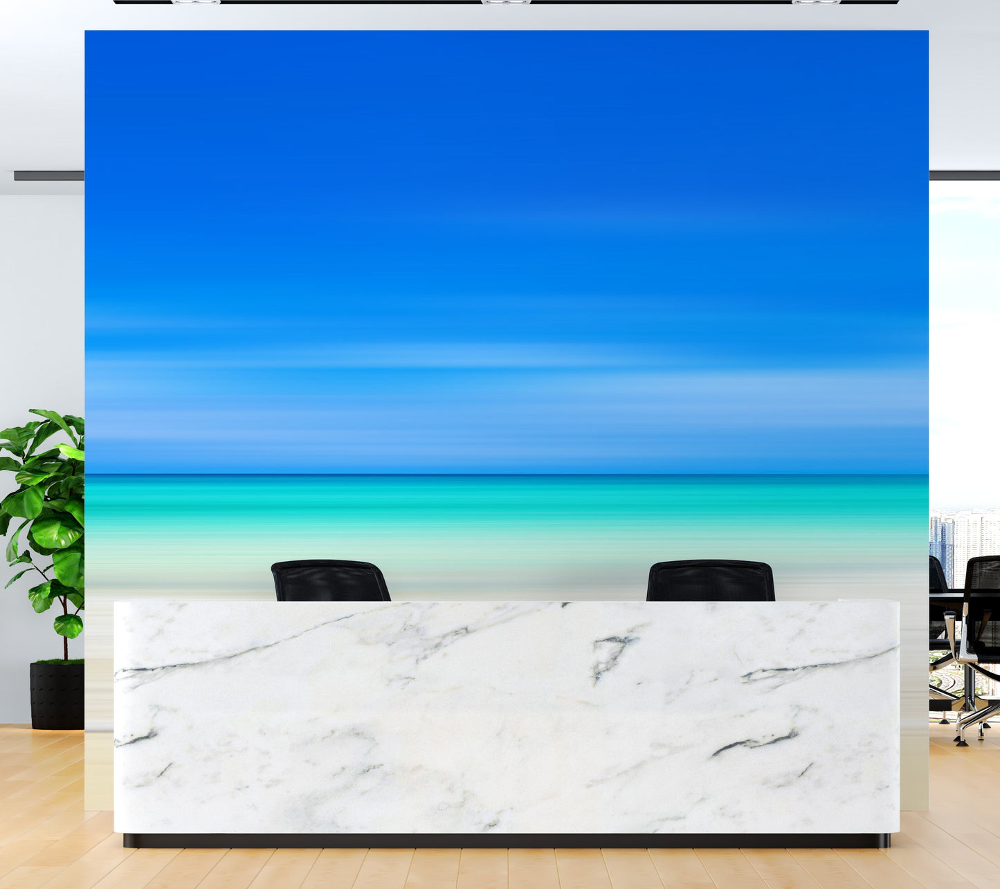 Tropical Beach Wall Mural. Abstract Blur View of Coastline Peel and Stick Wallpaper. #6389