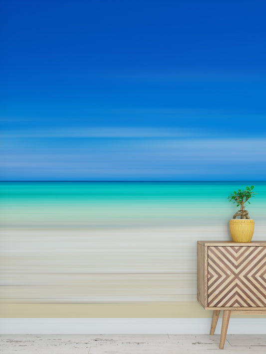 Tropical Beach Wall Mural. Abstract Blur View of Coastline Peel and Stick Wallpaper. #6389