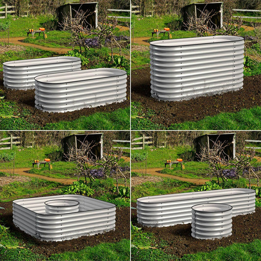 Olle 4-Style Modular Galvanized Raised Garden Beds, Ivory [Build 1 of 4 Configurations]