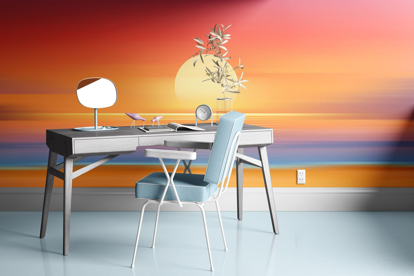 Orange Sunset Over Beach Wall Mural. Blurred Abstract Sunset Over Coastline. #6393